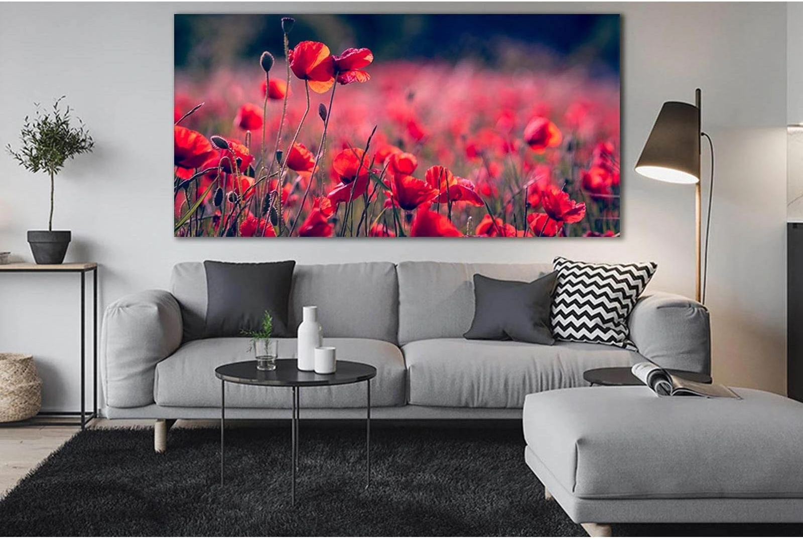 Beautiful Poppy Field №SL684 Ready to Hang Canvas Print - Zellart Canvas Prints 0new, ALL_Products, Floral & Botanical Wall Art
