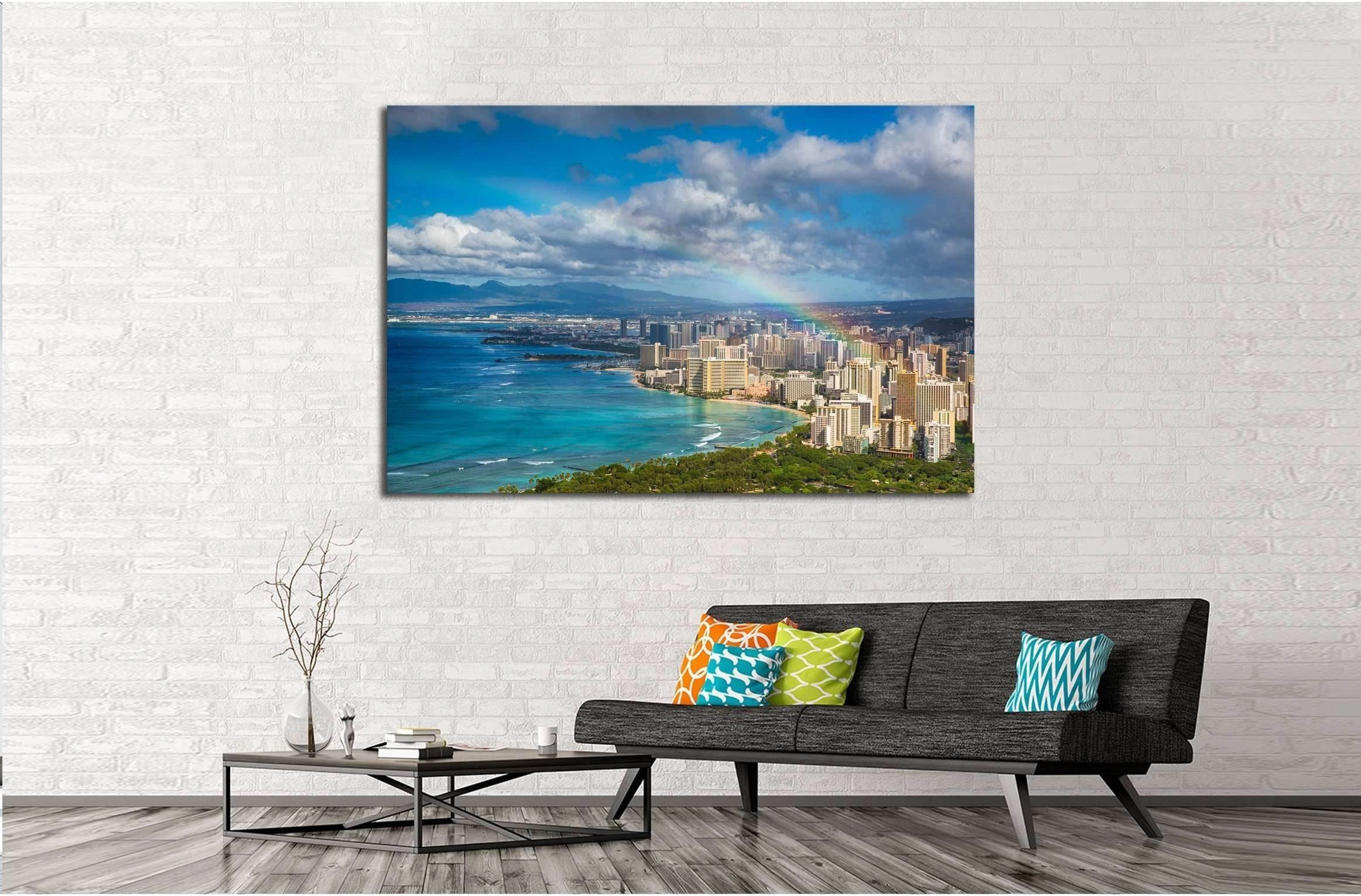 Beautiful rainbow over Hawaii skyline №2274 Ready to Hang Canvas Print - Zellart Canvas Prints ALL_Products, s-2274