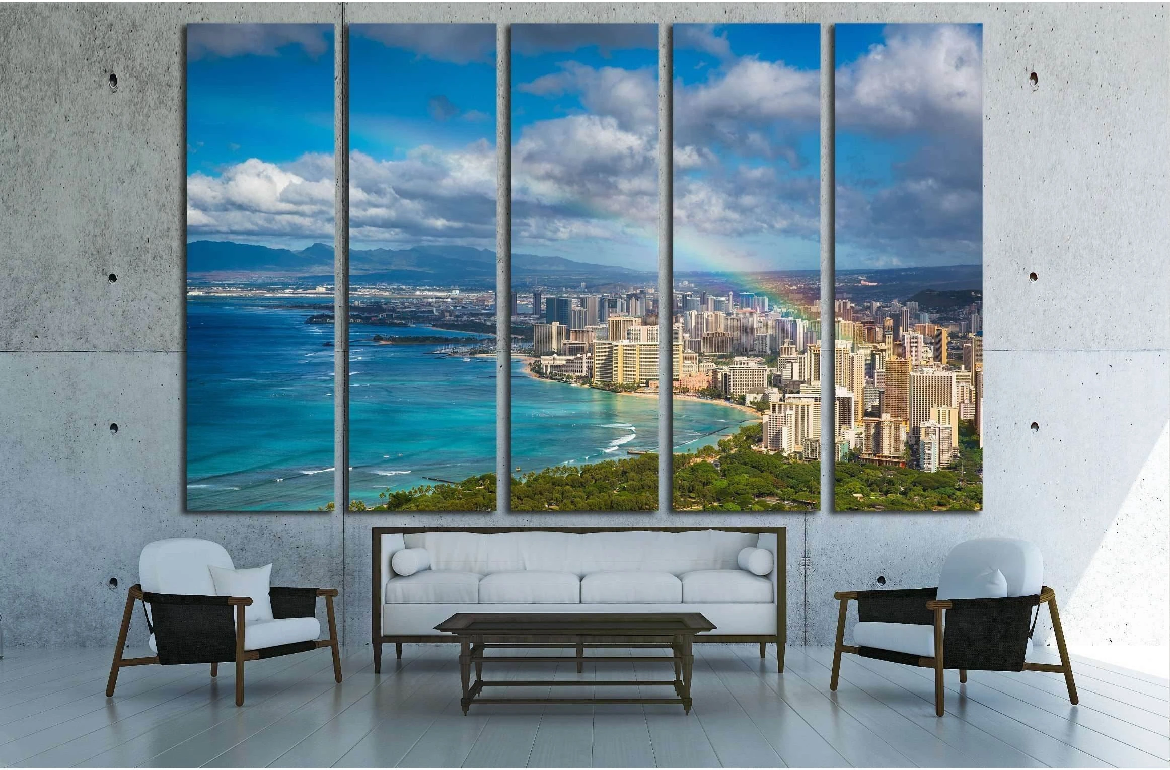 Beautiful rainbow over Hawaii skyline №2274 Ready to Hang Canvas Print - Zellart Canvas Prints ALL_Products, s-2274