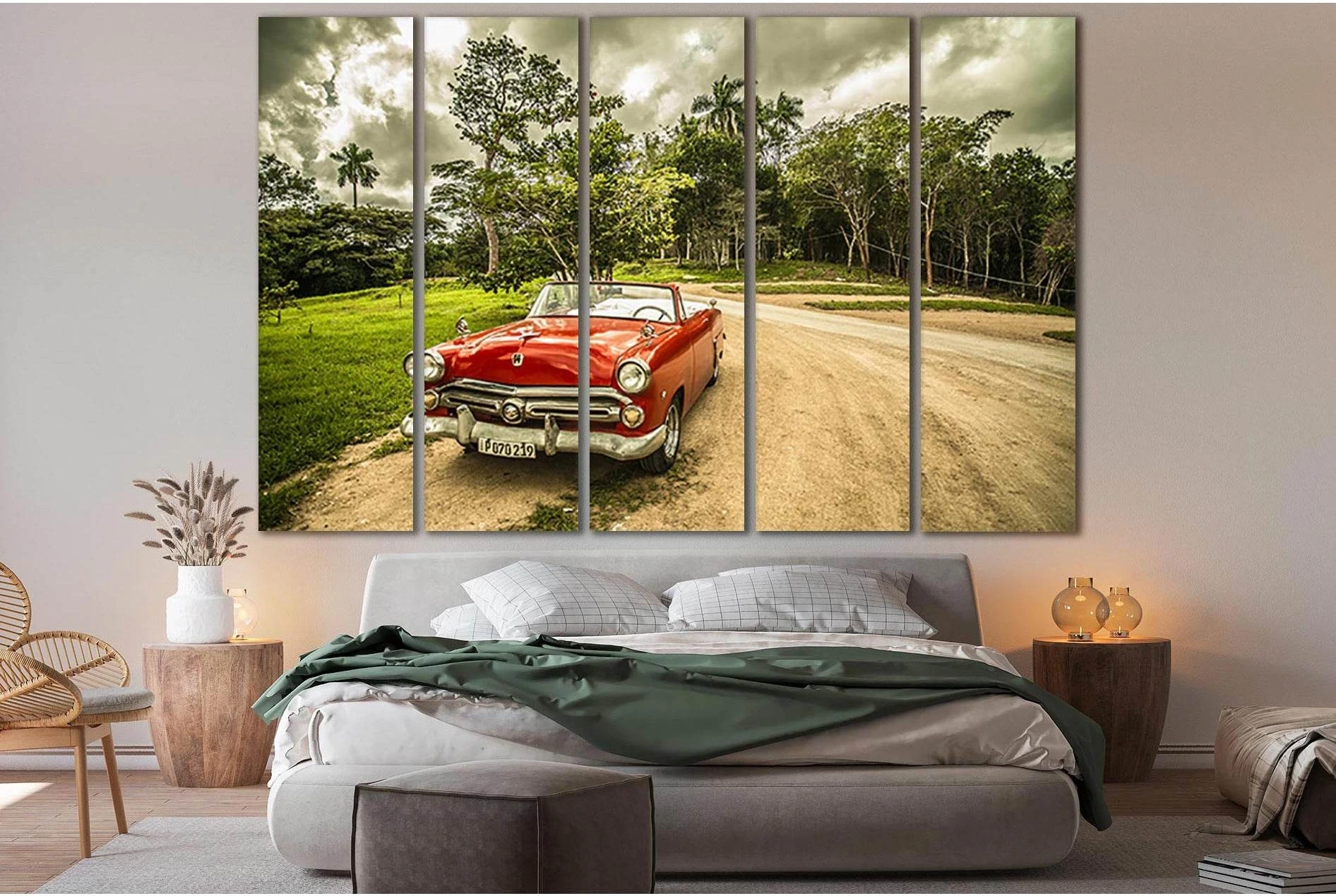 Beautiful Red Retro Car №SL747 Ready to Hang Canvas Print - Zellart Canvas Prints 0new, ALL_Products, Engine, Engines Wall Art