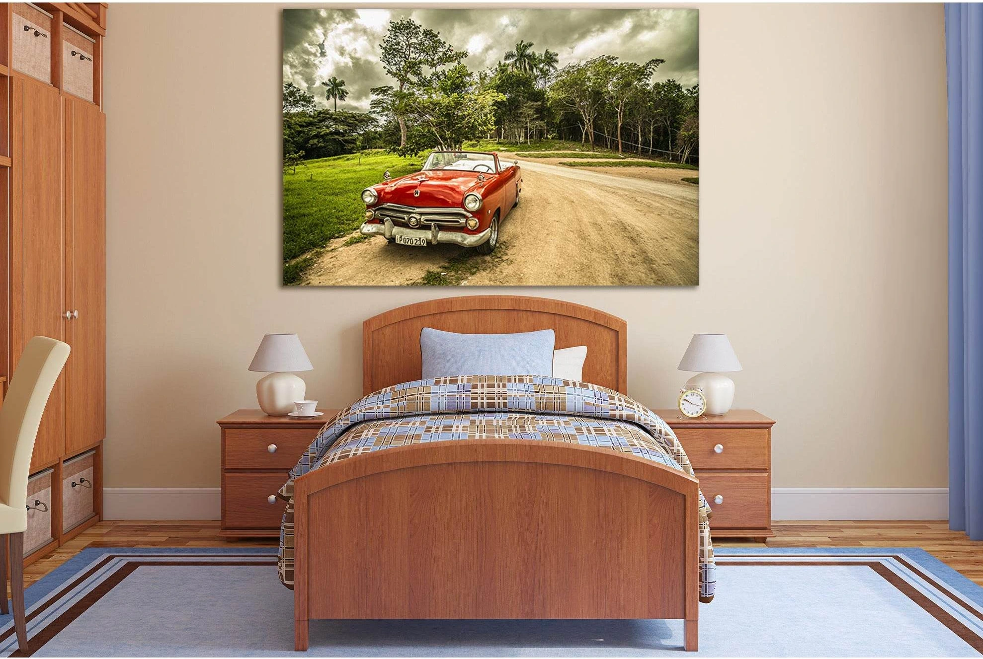 Beautiful Red Retro Car №SL747 Ready to Hang Canvas Print - Zellart Canvas Prints 0new, ALL_Products, Engine, Engines Wall Art