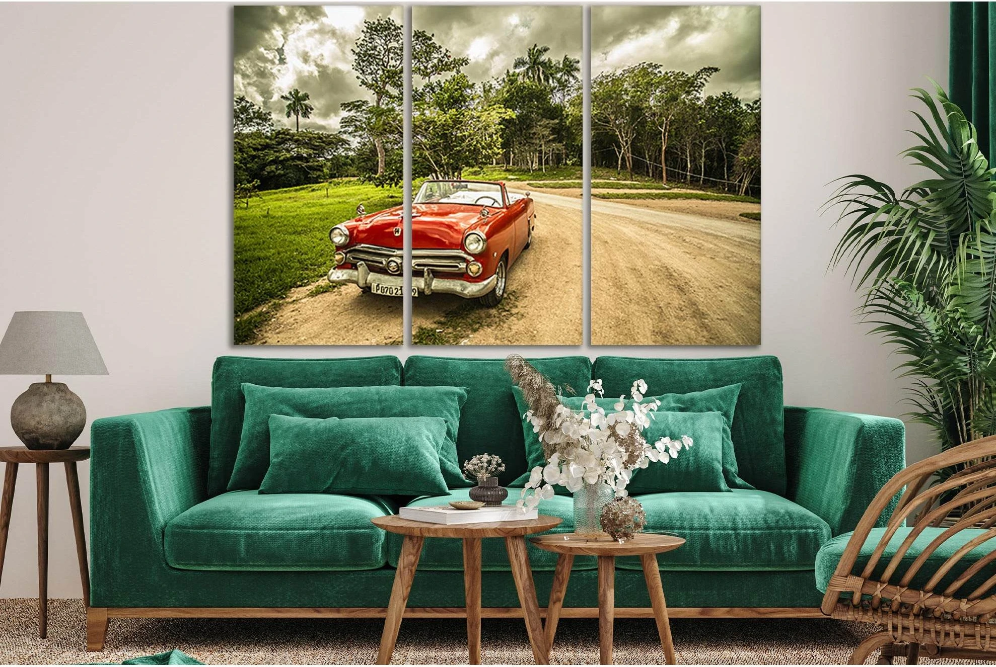 Beautiful Red Retro Car №SL747 Ready to Hang Canvas Print - Zellart Canvas Prints 0new, ALL_Products, Engine, Engines Wall Art