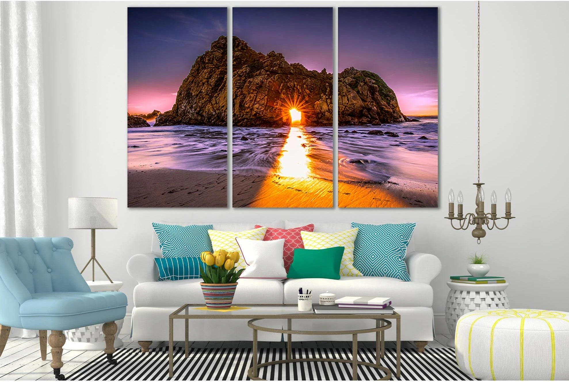 Beautiful Rock And Sun Rays №SL289 Ready to Hang Canvas Print - Zellart Canvas Prints 0new, ALL_Products, SUNRISE & SUNSET WALL ART