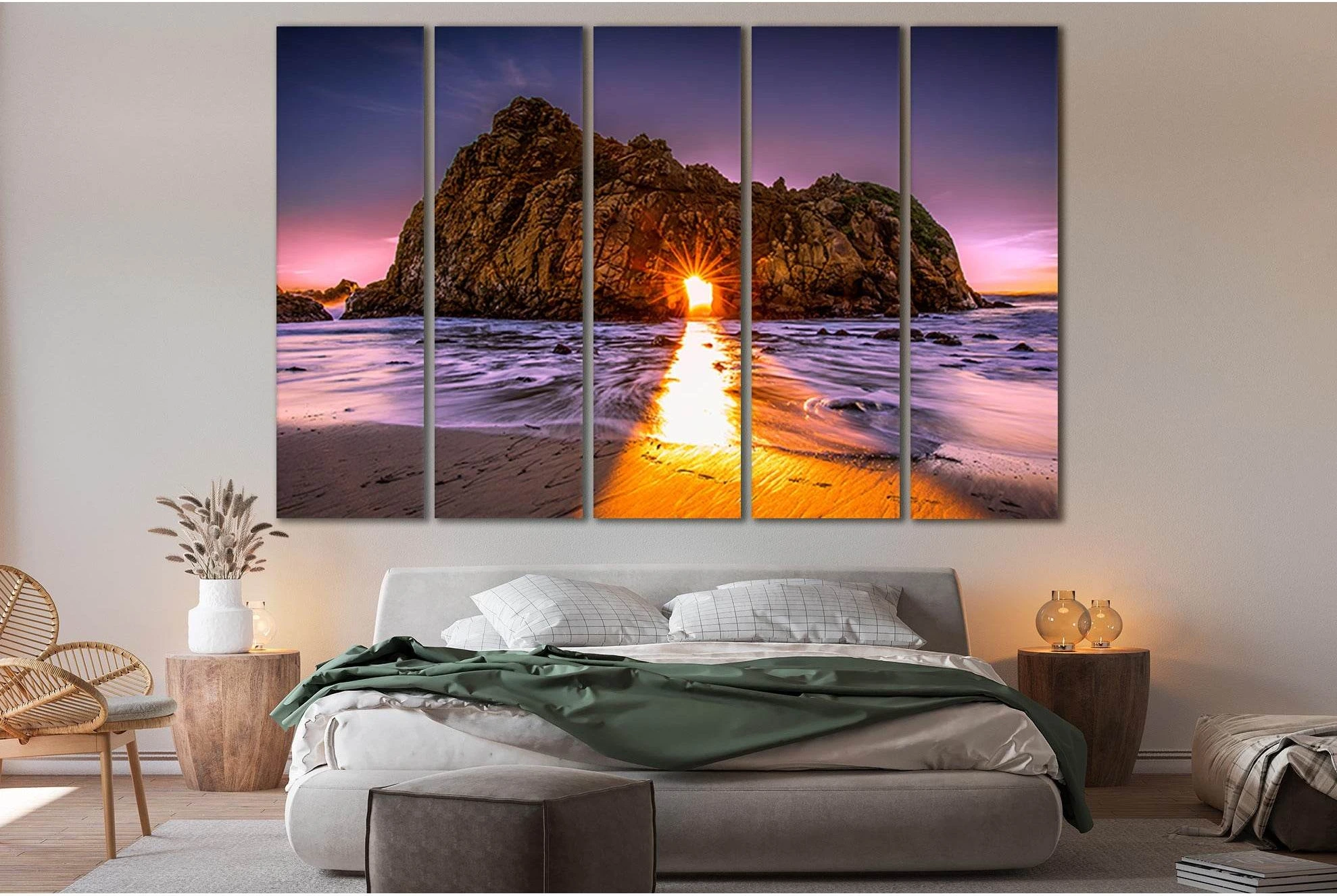 Beautiful Rock And Sun Rays №SL289 Ready to Hang Canvas Print - Zellart Canvas Prints 0new, ALL_Products, SUNRISE & SUNSET WALL ART