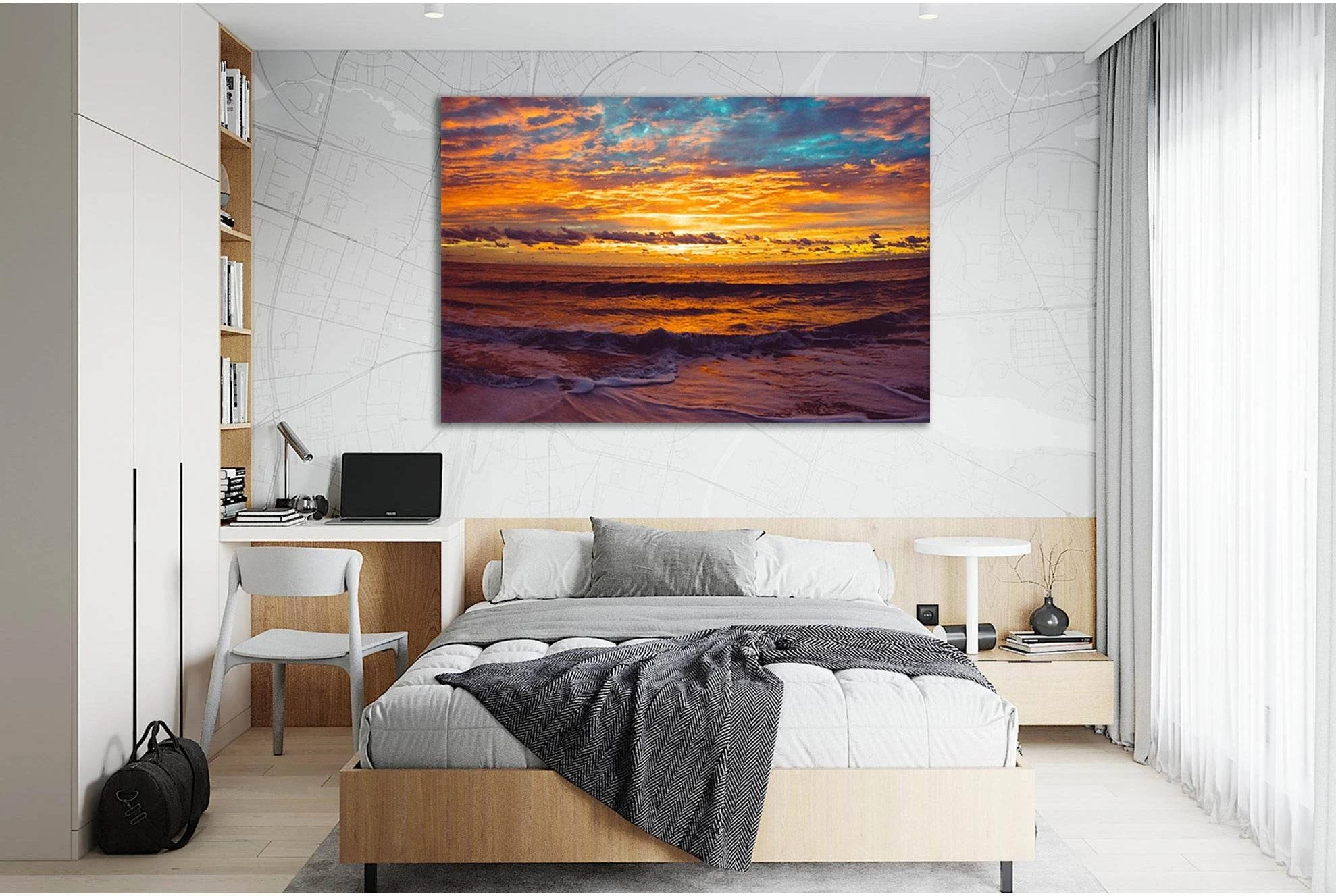 Beautiful Sea Sunset №SL100 Ready to Hang Canvas Print - Zellart Canvas Prints 0new, ALL_Products, Beach Ocean & Waves