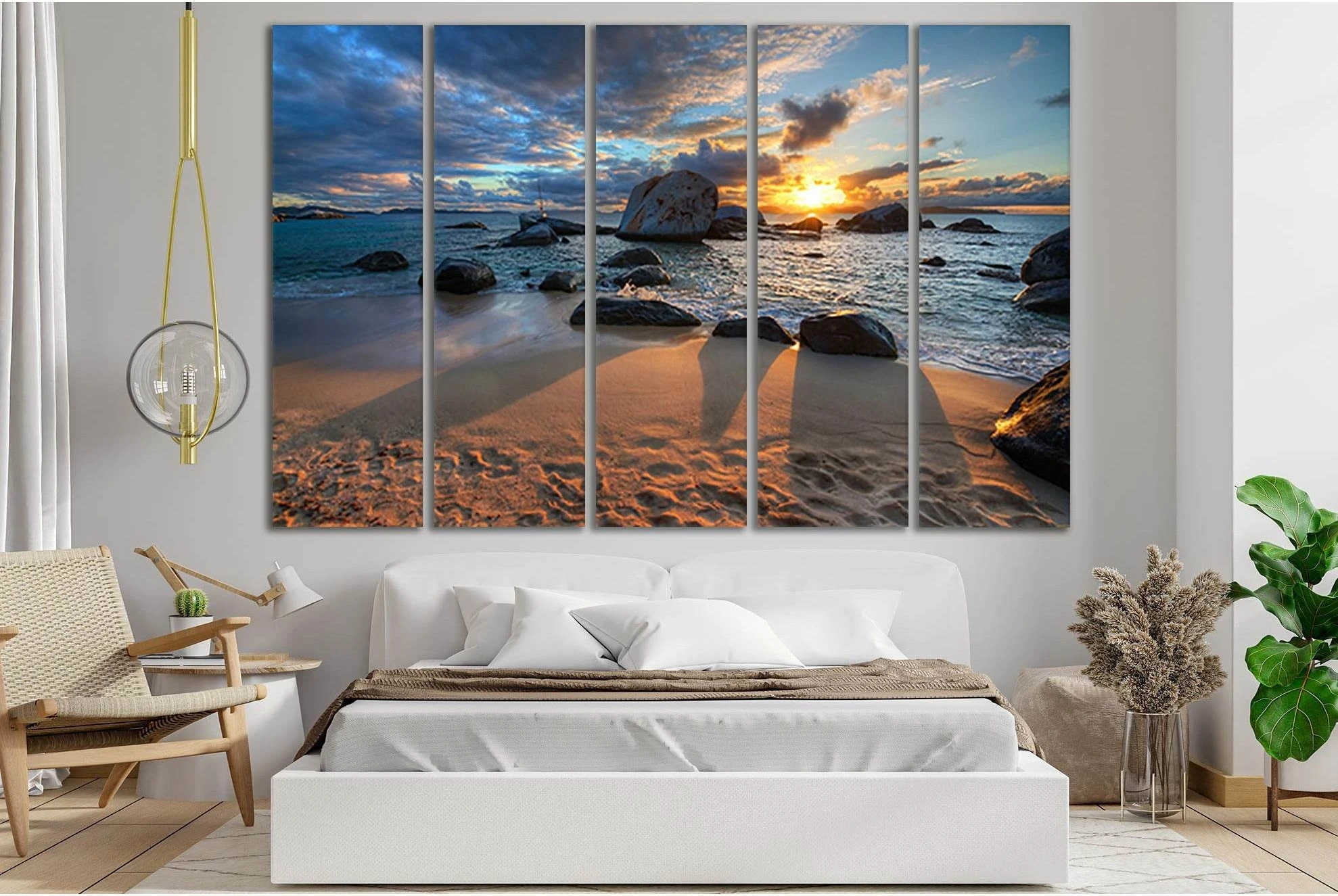 Beautiful Seascape At Sunset №SL250 Ready to Hang Canvas Print - Zellart Canvas Prints 0new, ALL_Products, SUNRISE & SUNSET WALL ART