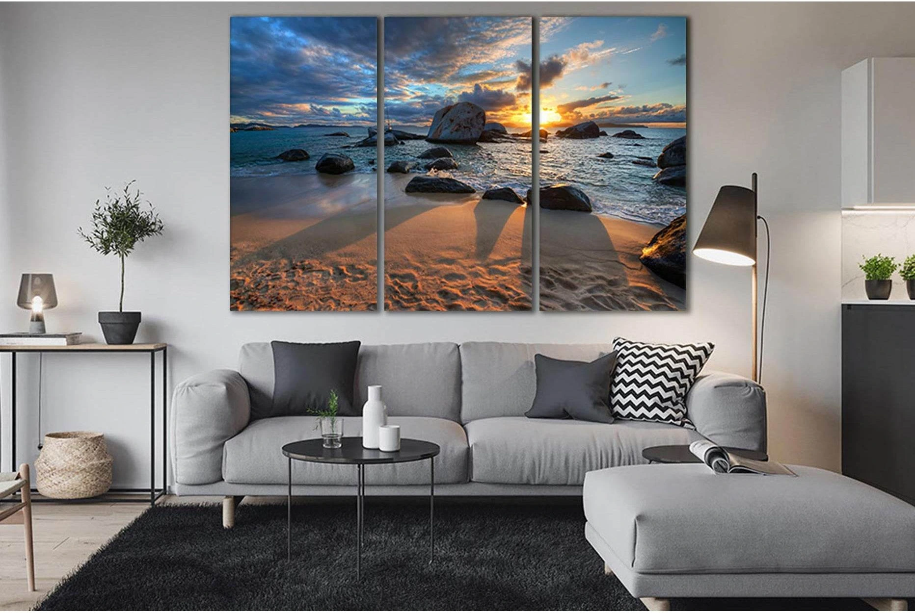 Beautiful Seascape At Sunset №SL250 Ready to Hang Canvas Print - Zellart Canvas Prints 0new, ALL_Products, SUNRISE & SUNSET WALL ART