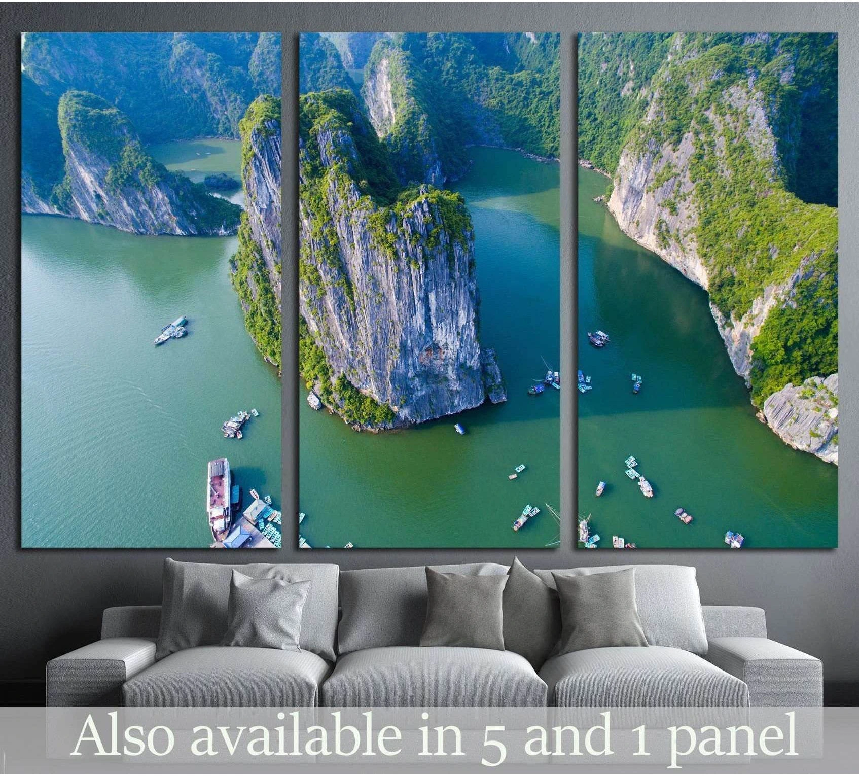 Beautiful seascape with sea and mountain from, Halong bay, Vietnam showing sea water, shoreline and horizon depth.
