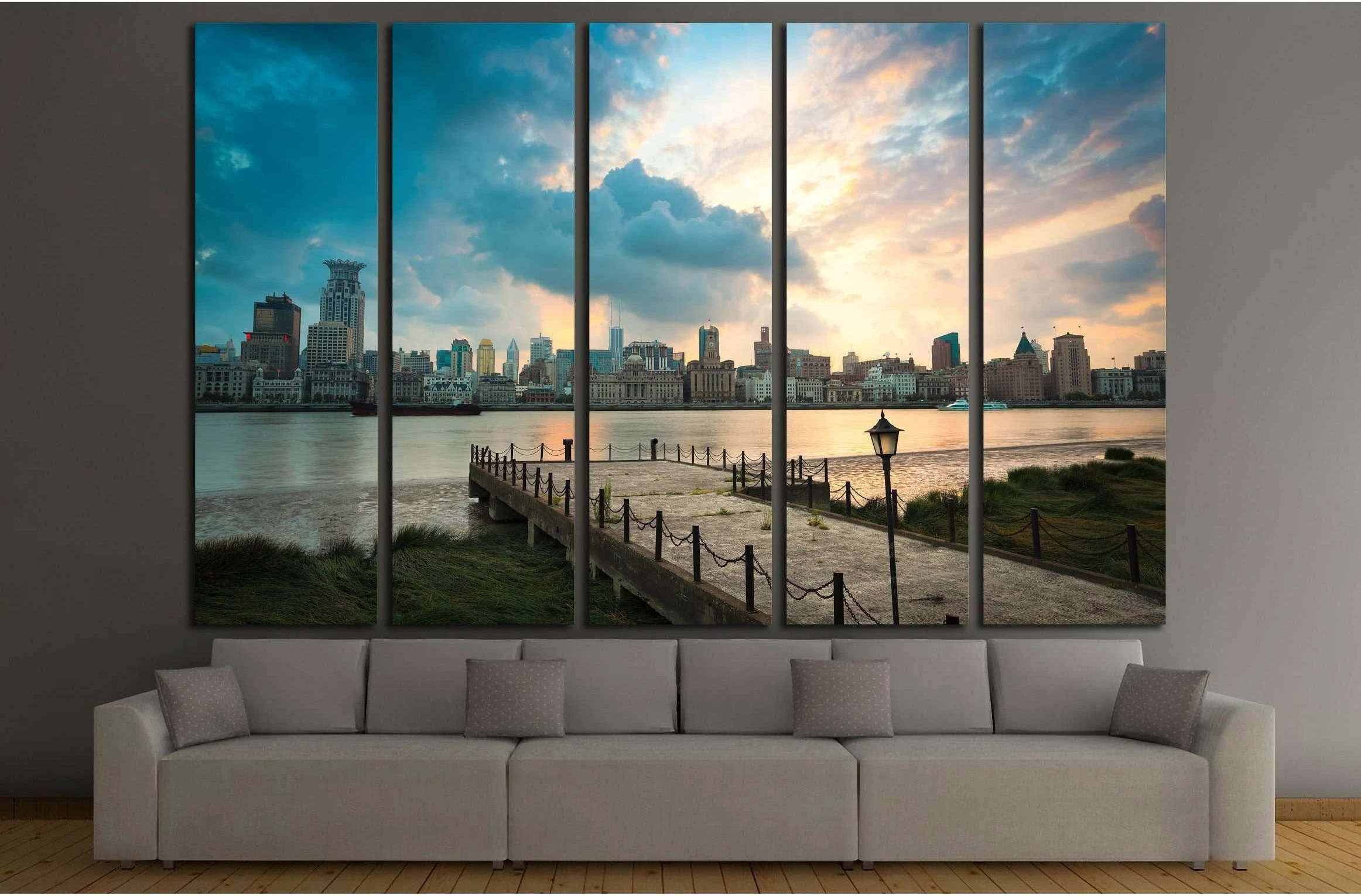 beautiful shanghai bund at dusk with old pier №2626 Ready to Hang Canvas Print - Zellart Canvas Prints ALL_Products, s-2626