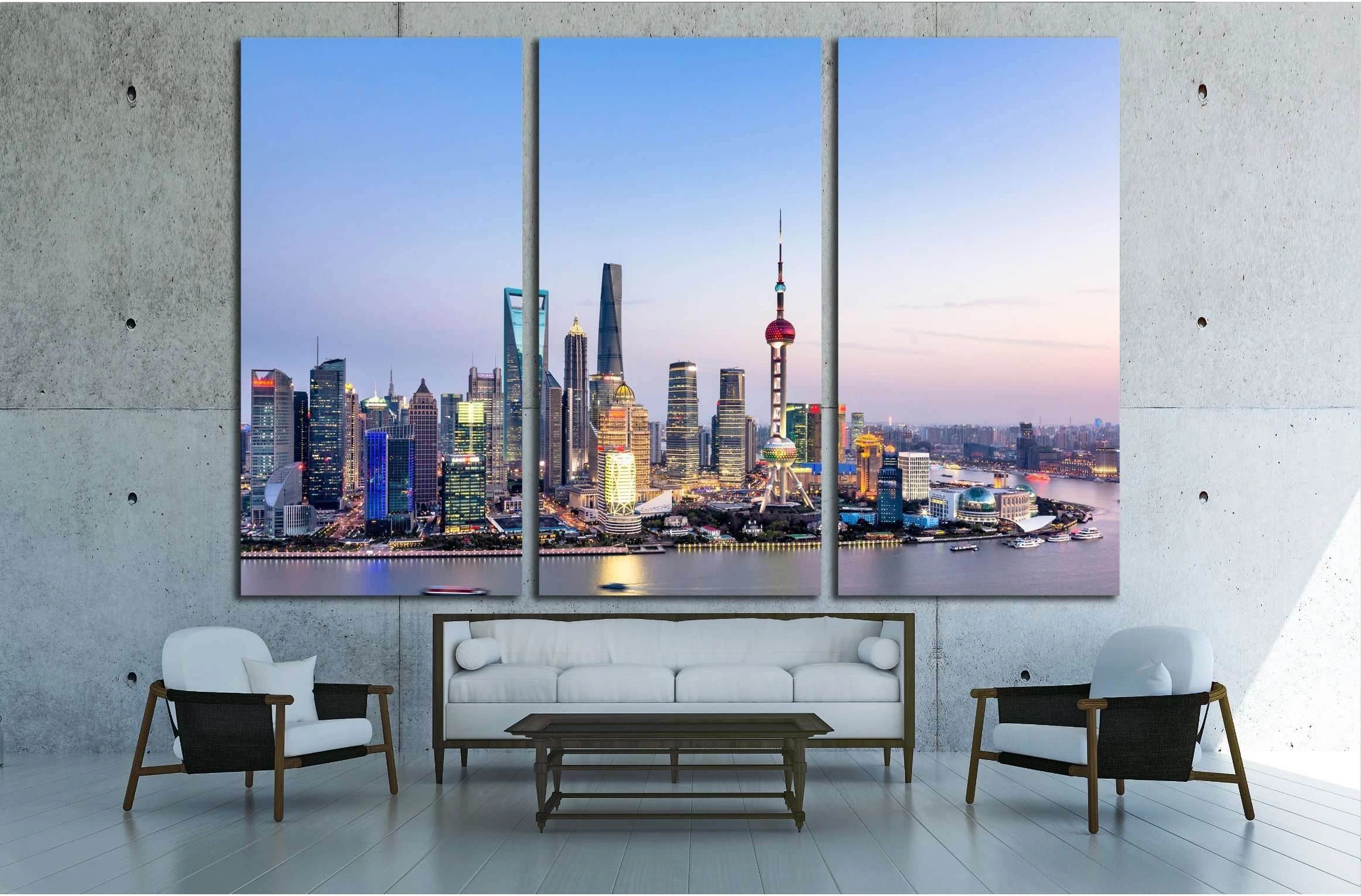 Beautiful Shanghai Pudong skyline at dusk №2643 Ready to Hang Canvas Print - Zellart Canvas Prints ALL_Products, s-2643