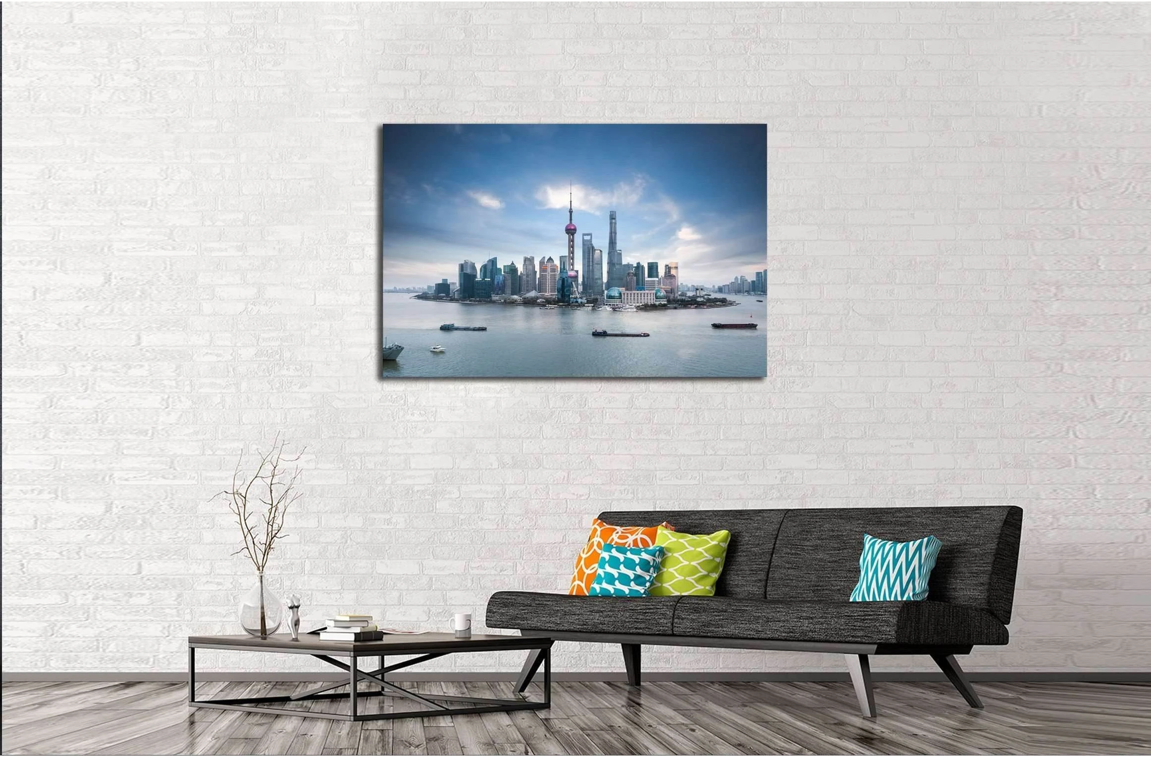 beautiful shanghai skyline and huangpu river , China №2319 Ready to Hang Canvas Print - Zellart Canvas Prints ALL_Products, s-2319