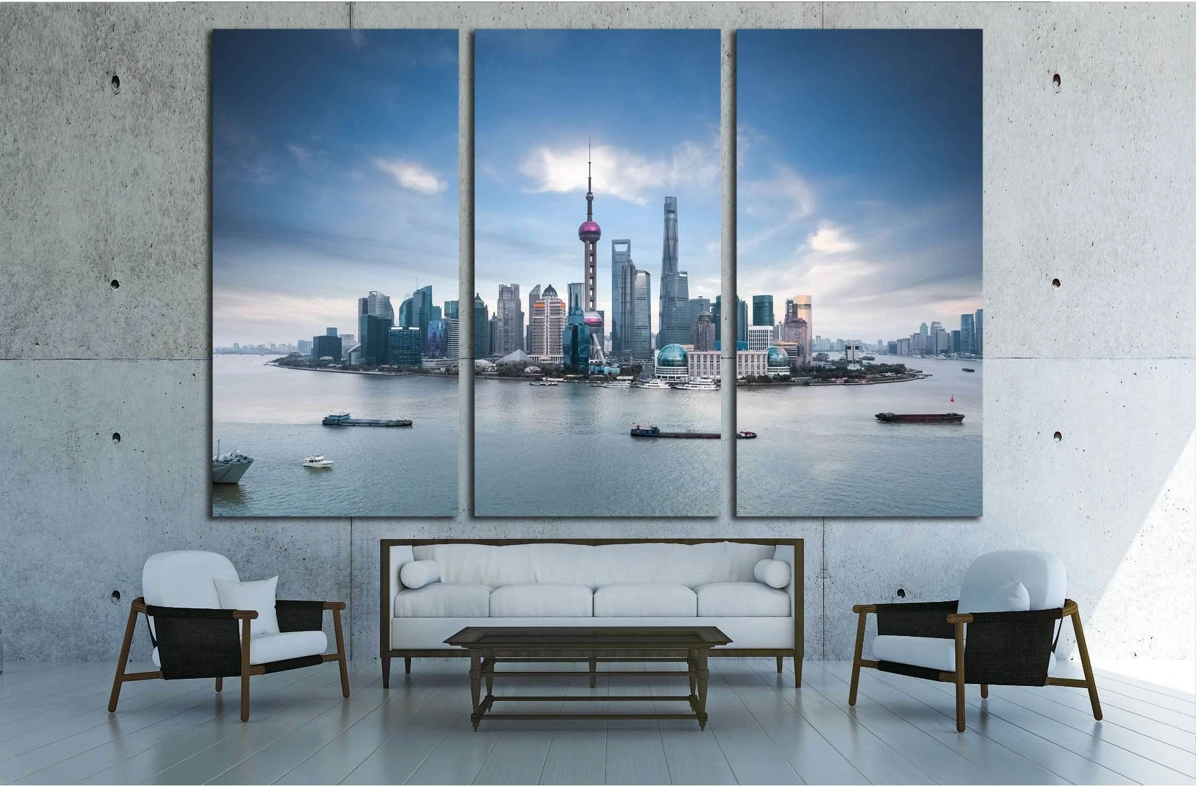 beautiful shanghai skyline and huangpu river , China №2319 Ready to Hang Canvas Print - Zellart Canvas Prints ALL_Products, s-2319