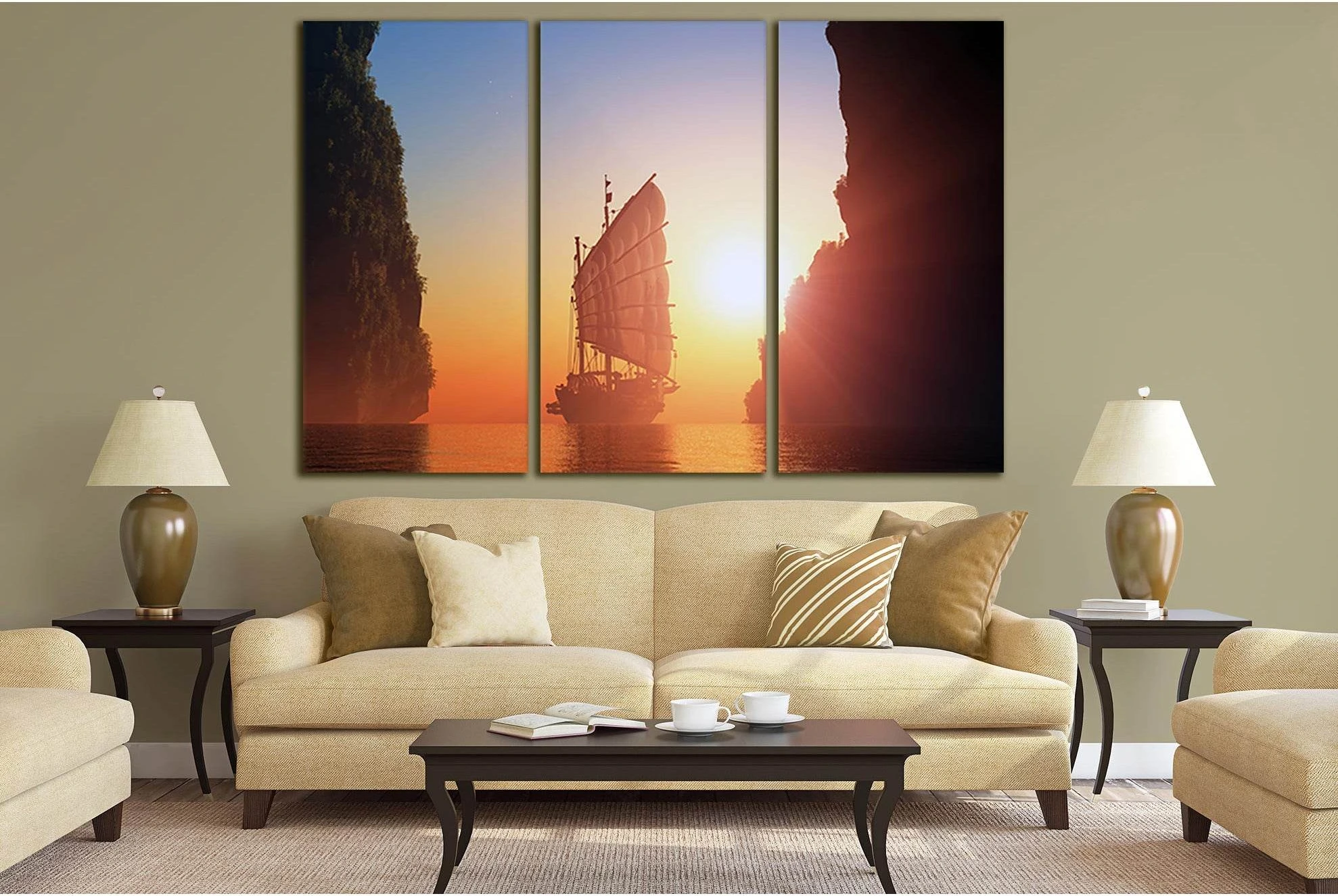 Beautiful Ship Sailboat №SL288 Ready to Hang Canvas Print - Zellart Canvas Prints 0new, ALL_Products, SUNRISE & SUNSET WALL ART