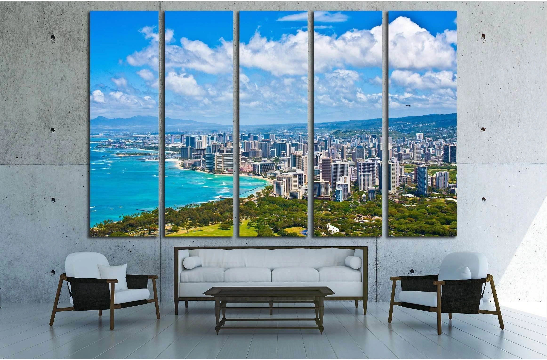 Beautiful Skyline of Oahu,Hawaii №2250 Ready to Hang Canvas Print - Zellart Canvas Prints ALL_Products, s-2250