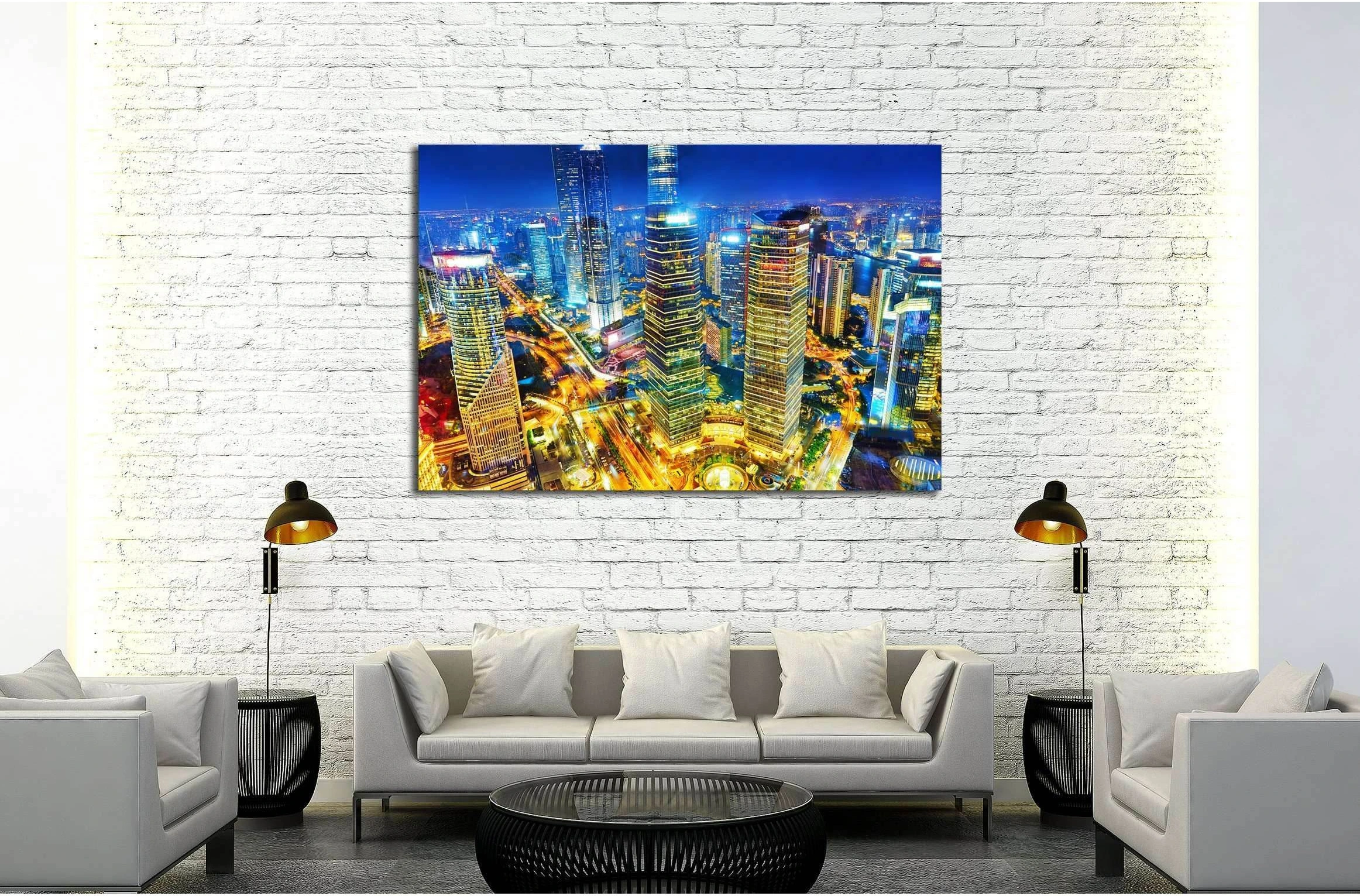 Beautiful skyscrapers,night view city building of Pudong, Shanghai, China №2899 Ready to Hang Canvas Print - Zellart Canvas Prints ALL_Products, s-2899