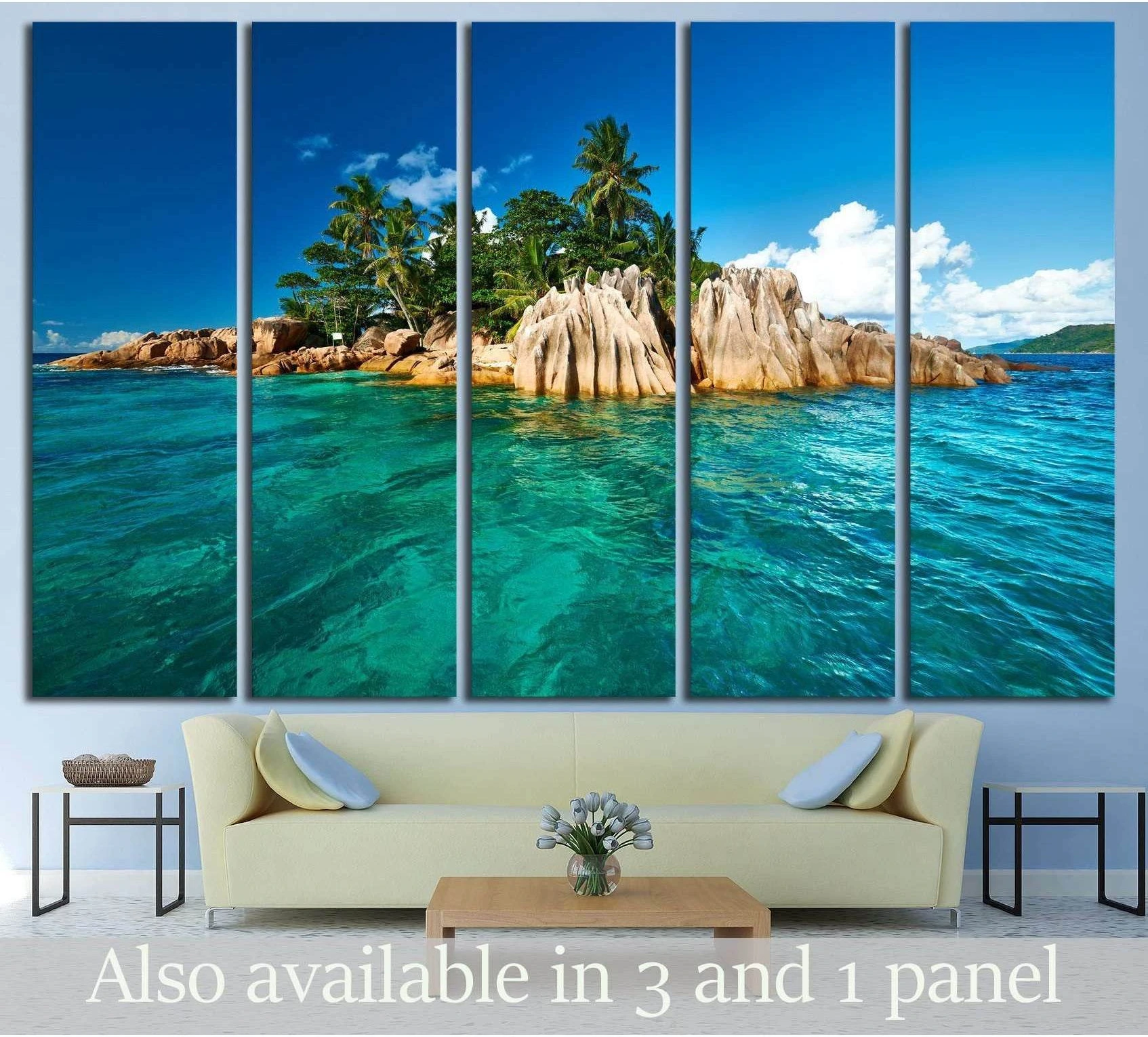 Beautiful St. Pierre Island at Seychelles showing sea water, shoreline and horizon depth.
