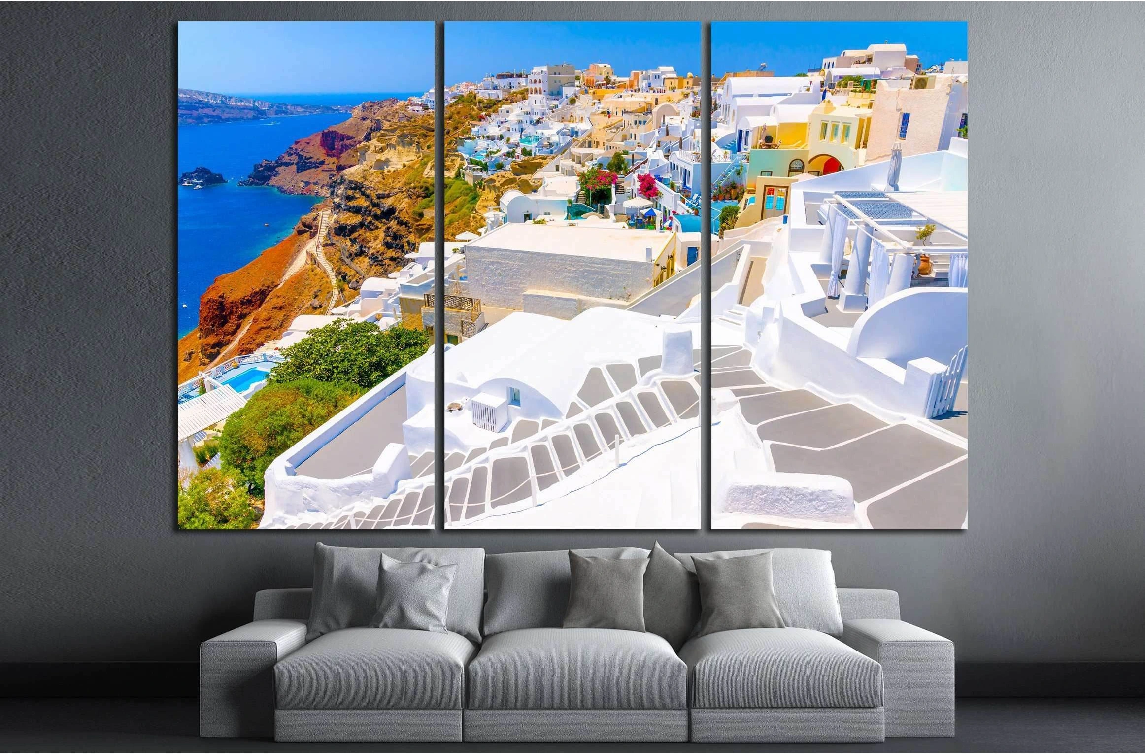 Beautiful steps in Oia the most beautiful village of Santorini island in Greece №2641 Ready to Hang Canvas Print - Zellart Canvas Prints ALL_Products, s-2641