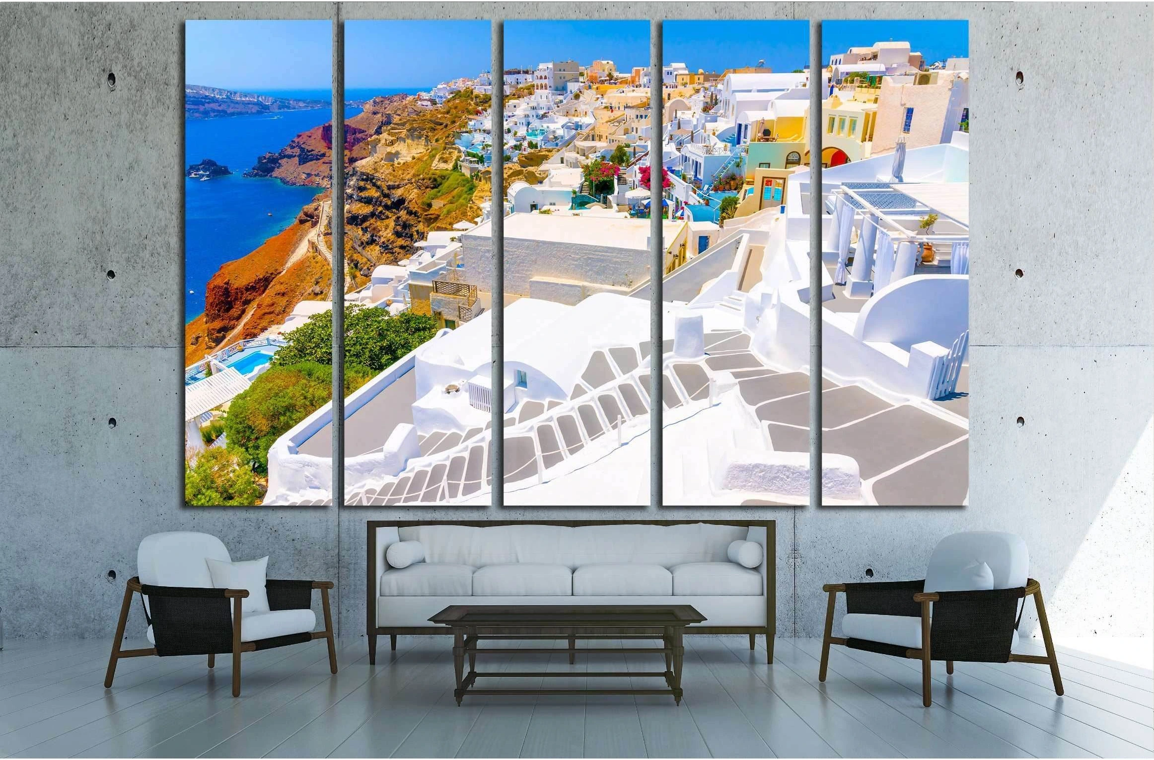 Beautiful steps in Oia the most beautiful village of Santorini island in Greece №2641 Ready to Hang Canvas Print - Zellart Canvas Prints ALL_Products, s-2641
