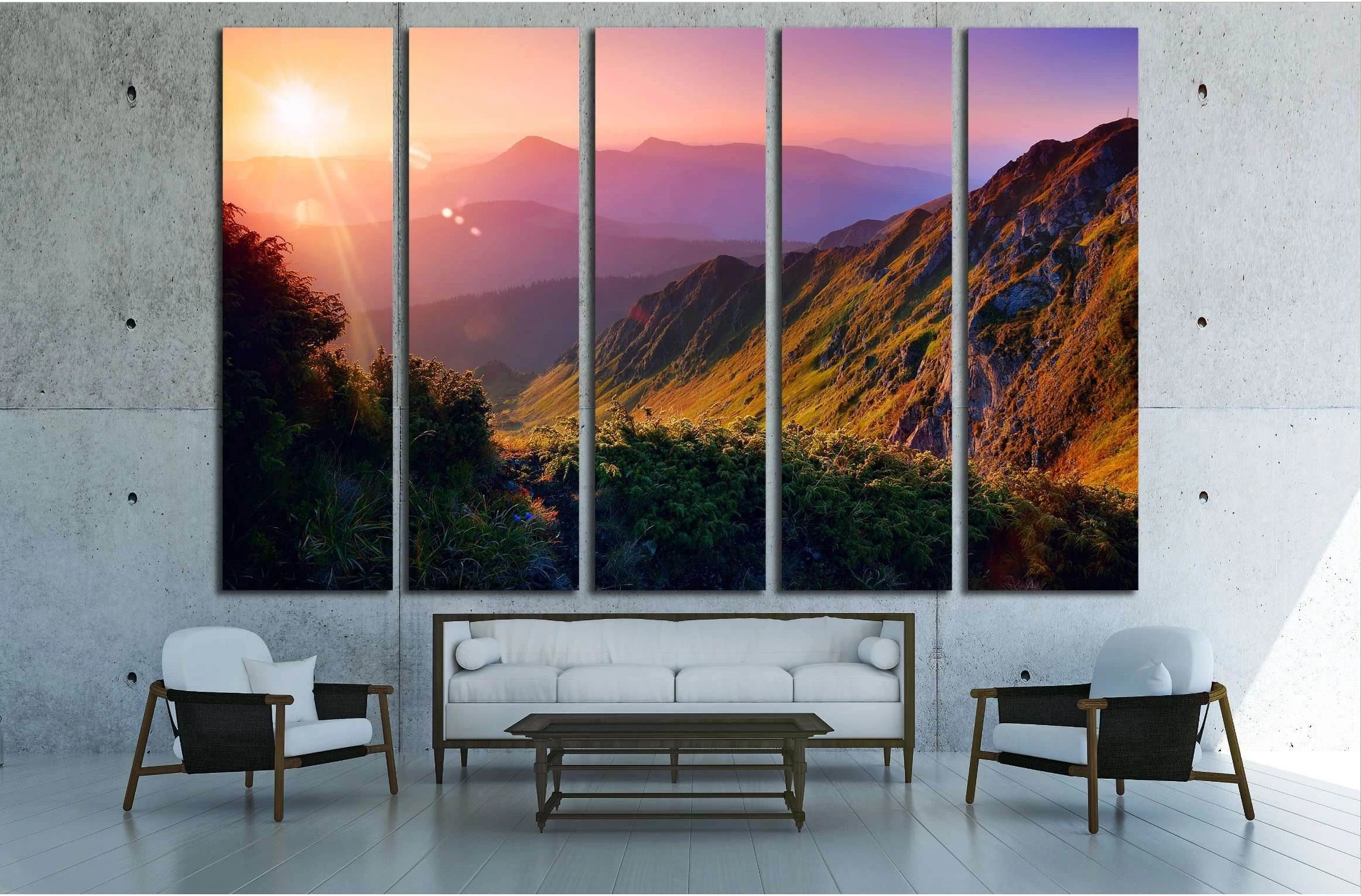 Beautiful summer landscape in the mountains with the sun at dawn №2682 Ready to Hang Canvas Print - Zellart Canvas Prints ALL_Products, s-2682