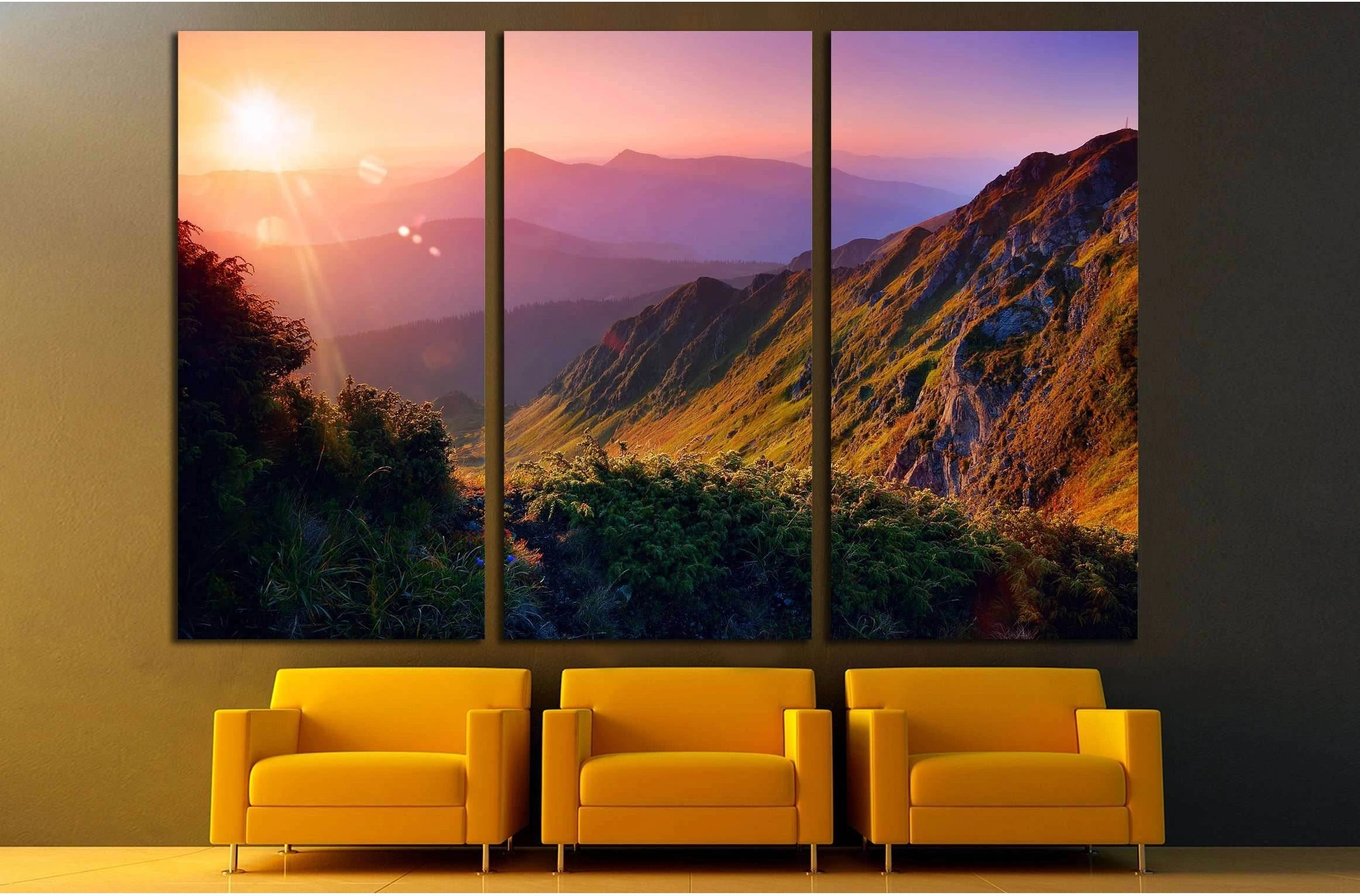 Beautiful summer landscape in the mountains with the sun at dawn №2682 Ready to Hang Canvas Print - Zellart Canvas Prints ALL_Products, s-2682