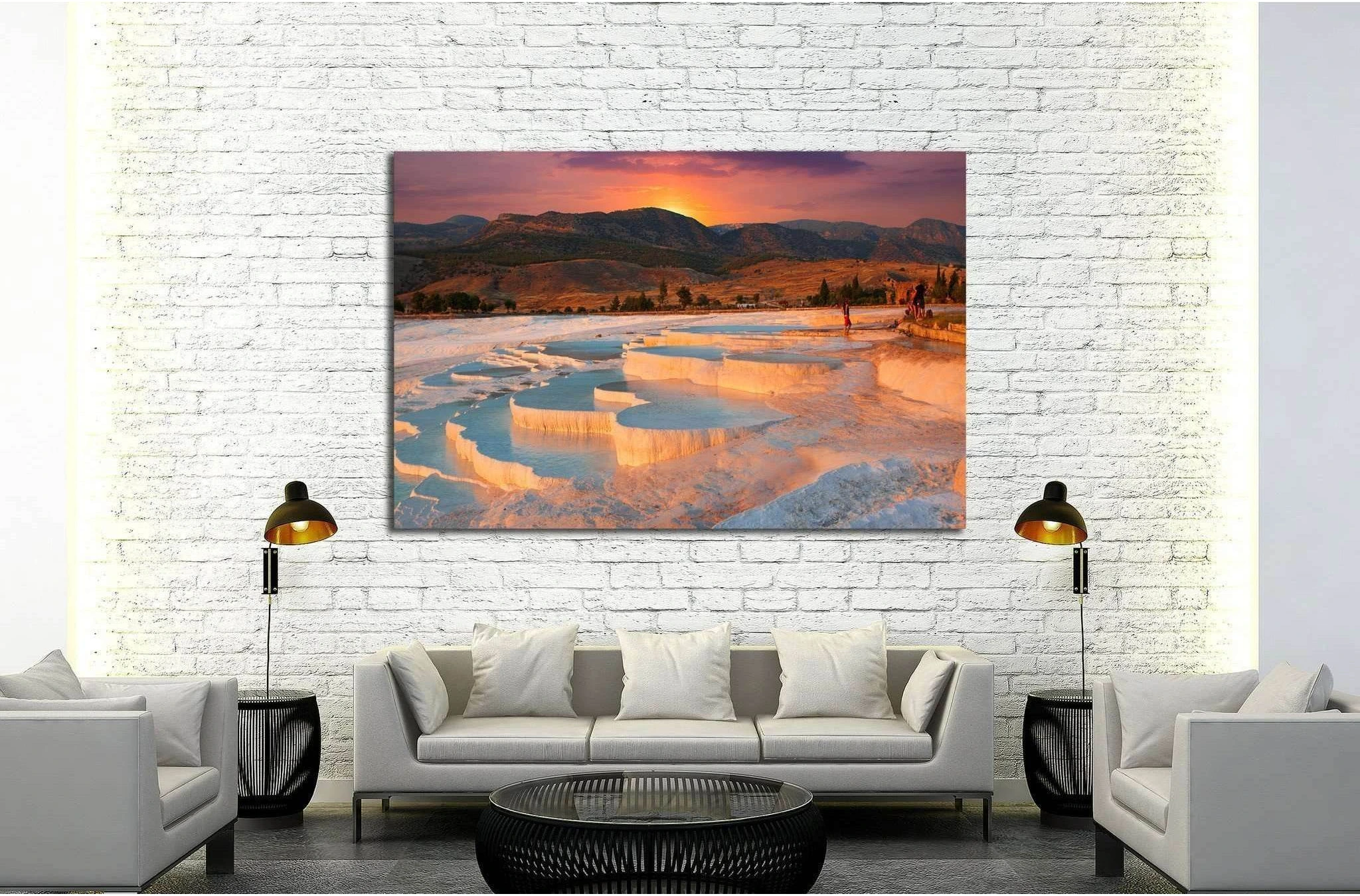 beautiful sunrise and Natural travertine pools and terraces, Pamukkale, Turkey №1968 Ready to Hang Canvas Print - Zellart Canvas Prints ALL_Products, s-1968