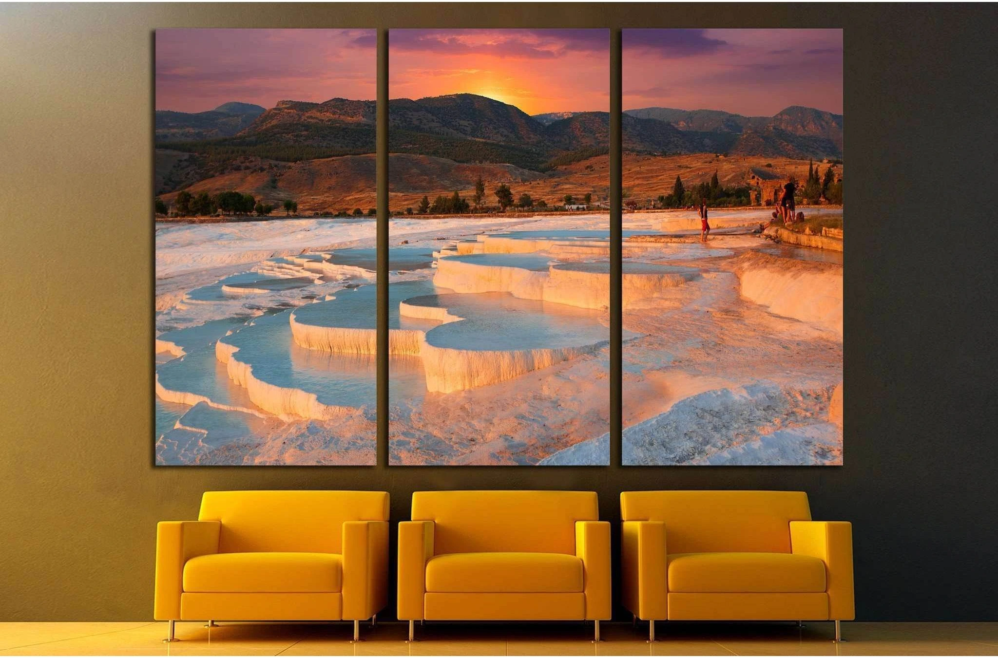 beautiful sunrise and Natural travertine pools and terraces, Pamukkale, Turkey №1968 Ready to Hang Canvas Print - Zellart Canvas Prints ALL_Products, s-1968