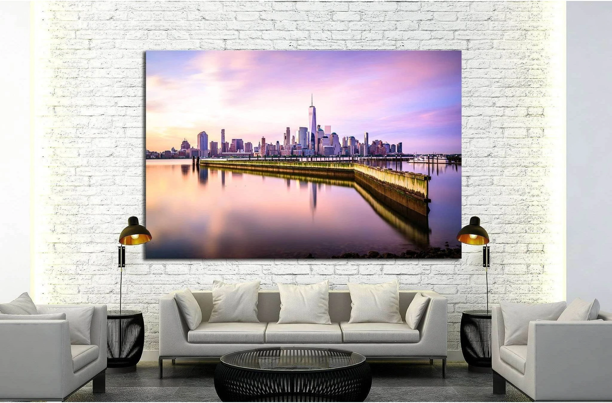 Beautiful sunrise view of Downtown Manhattan, shot from Jersey City №1722 Ready to Hang Canvas Print - Zellart Canvas Prints 0_NY_ART, ALL_Products, s-1722