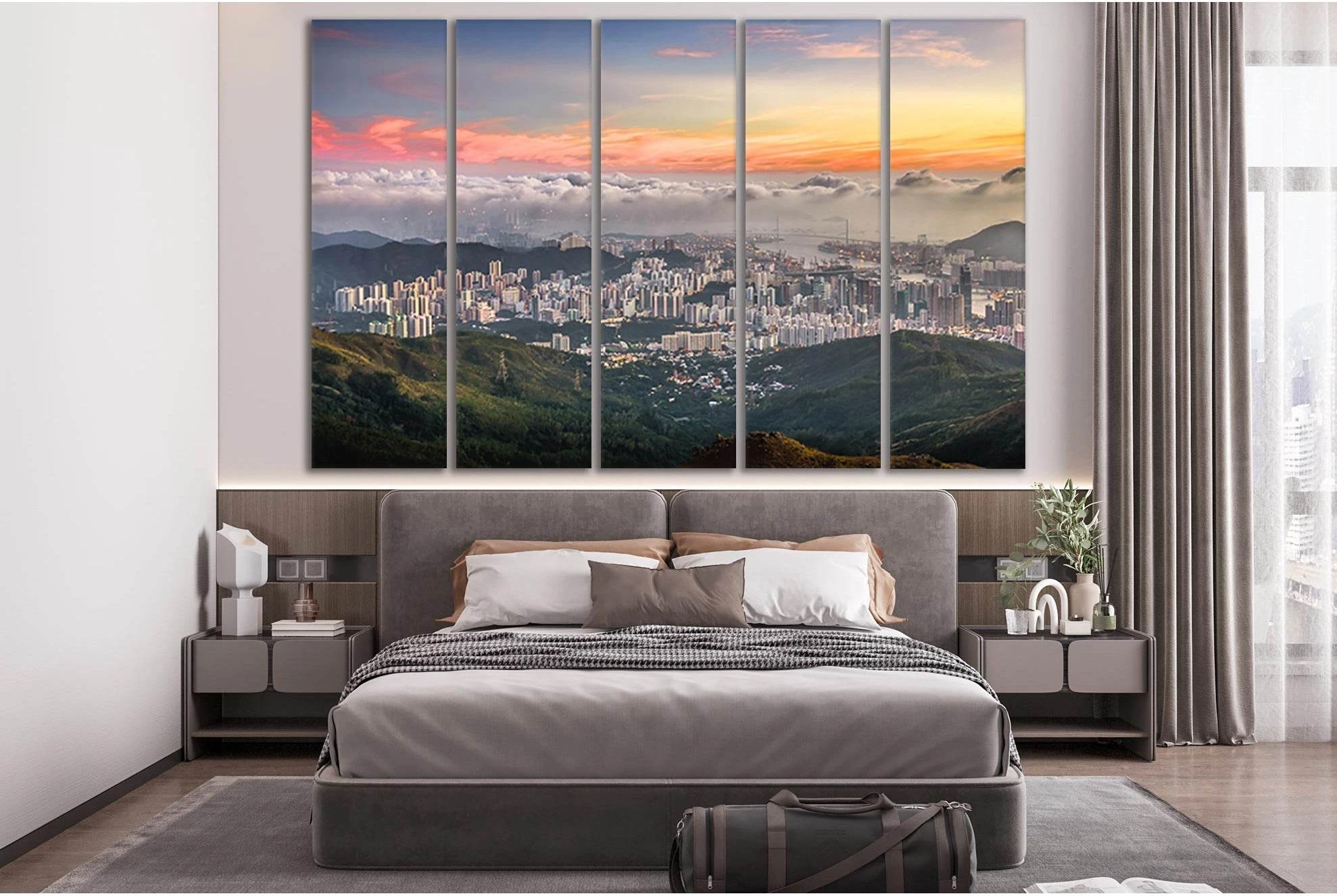 Beautiful Sunset And Clouds Over City №SL328 Ready to Hang Canvas Print - Zellart Canvas Prints 0new, ALL_Products, Cityscapes & Skylines