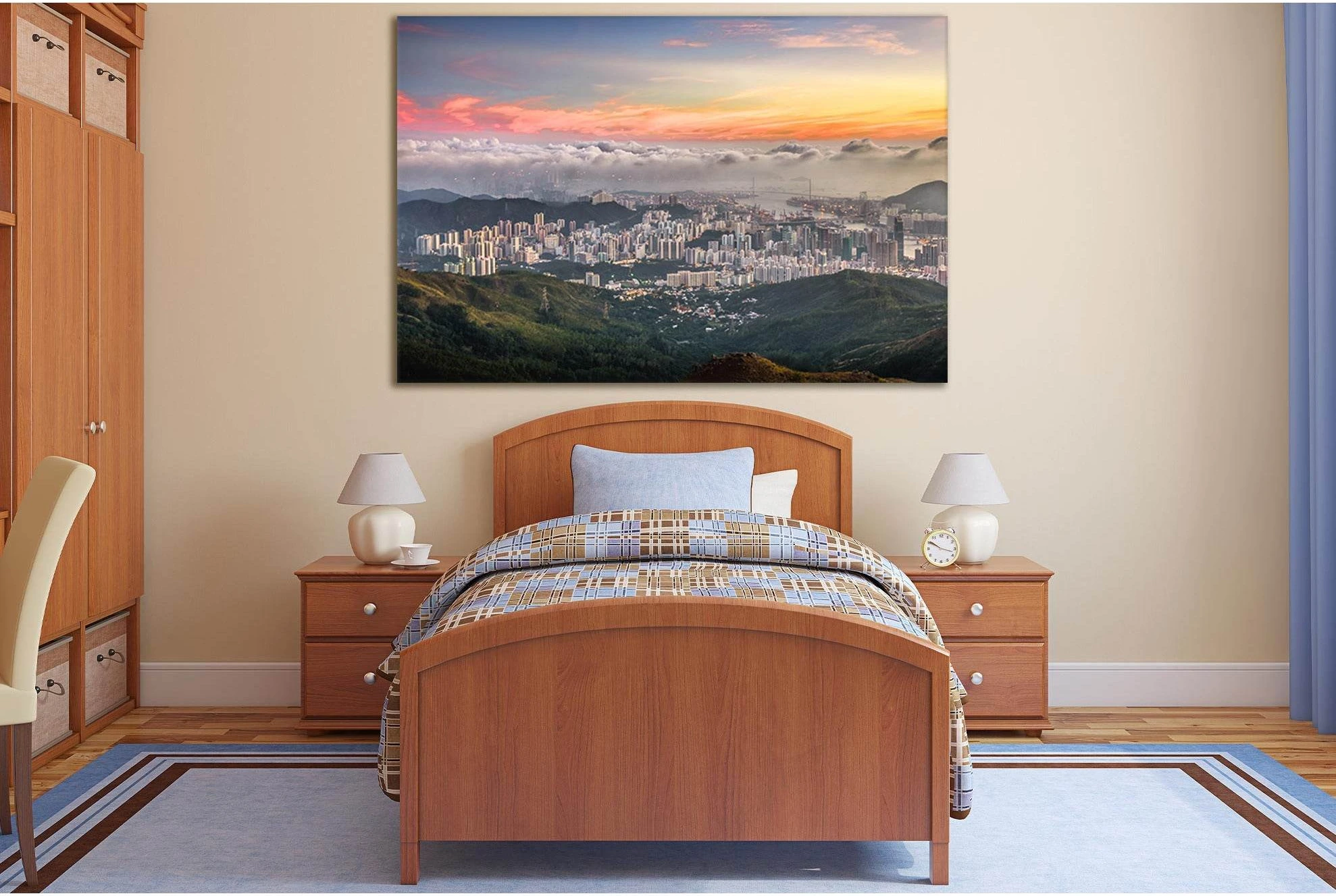Beautiful Sunset And Clouds Over City №SL328 Ready to Hang Canvas Print - Zellart Canvas Prints 0new, ALL_Products, Cityscapes & Skylines