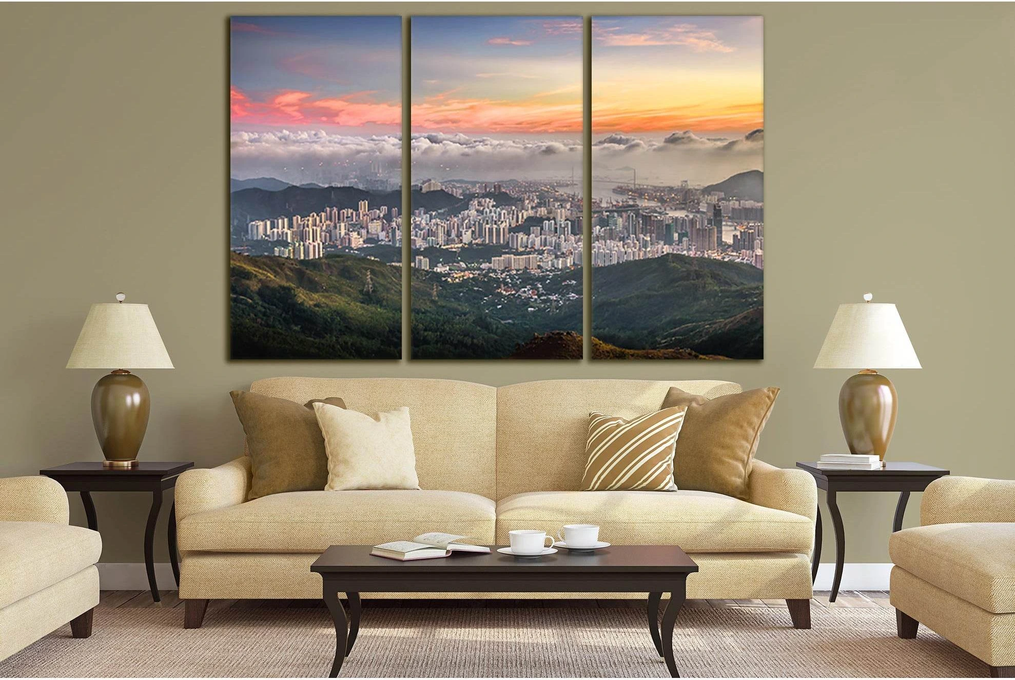 Beautiful Sunset And Clouds Over City №SL328 Ready to Hang Canvas Print - Zellart Canvas Prints 0new, ALL_Products, Cityscapes & Skylines