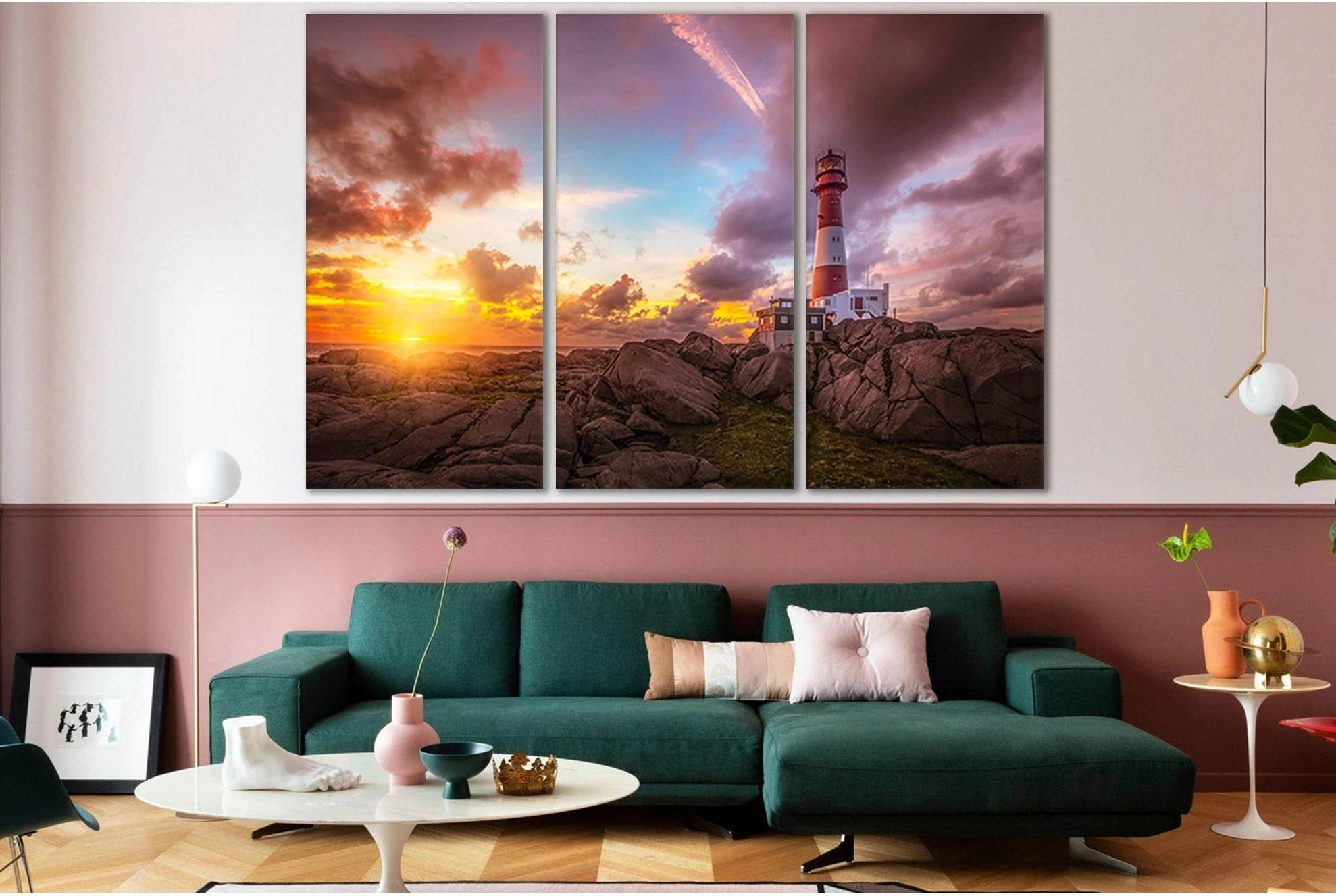 Beautiful Sunset And Marine Lighthouse №SL284 Ready to Hang Canvas Print - Zellart Canvas Prints 0new, ALL_Products, SUNRISE & SUNSET WALL ART