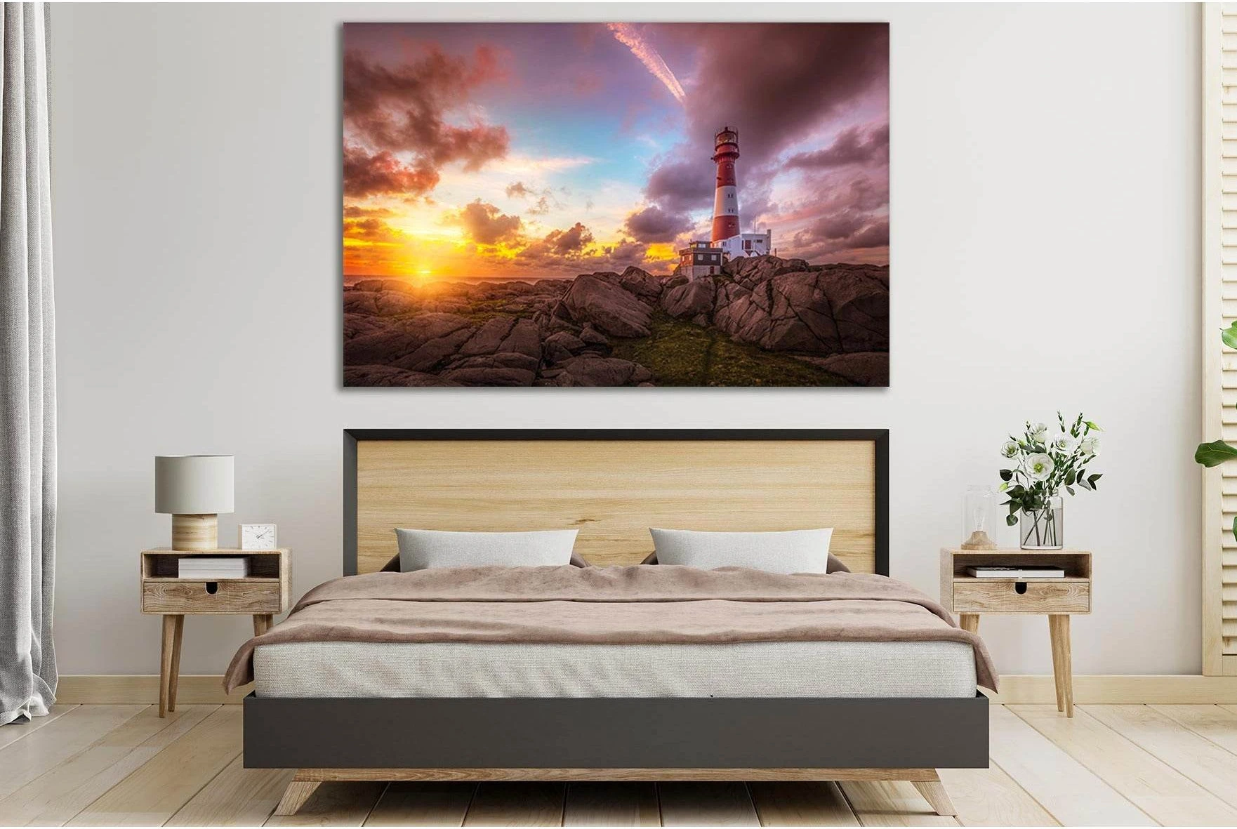 Beautiful Sunset And Marine Lighthouse №SL284 Ready to Hang Canvas Print - Zellart Canvas Prints 0new, ALL_Products, SUNRISE & SUNSET WALL ART