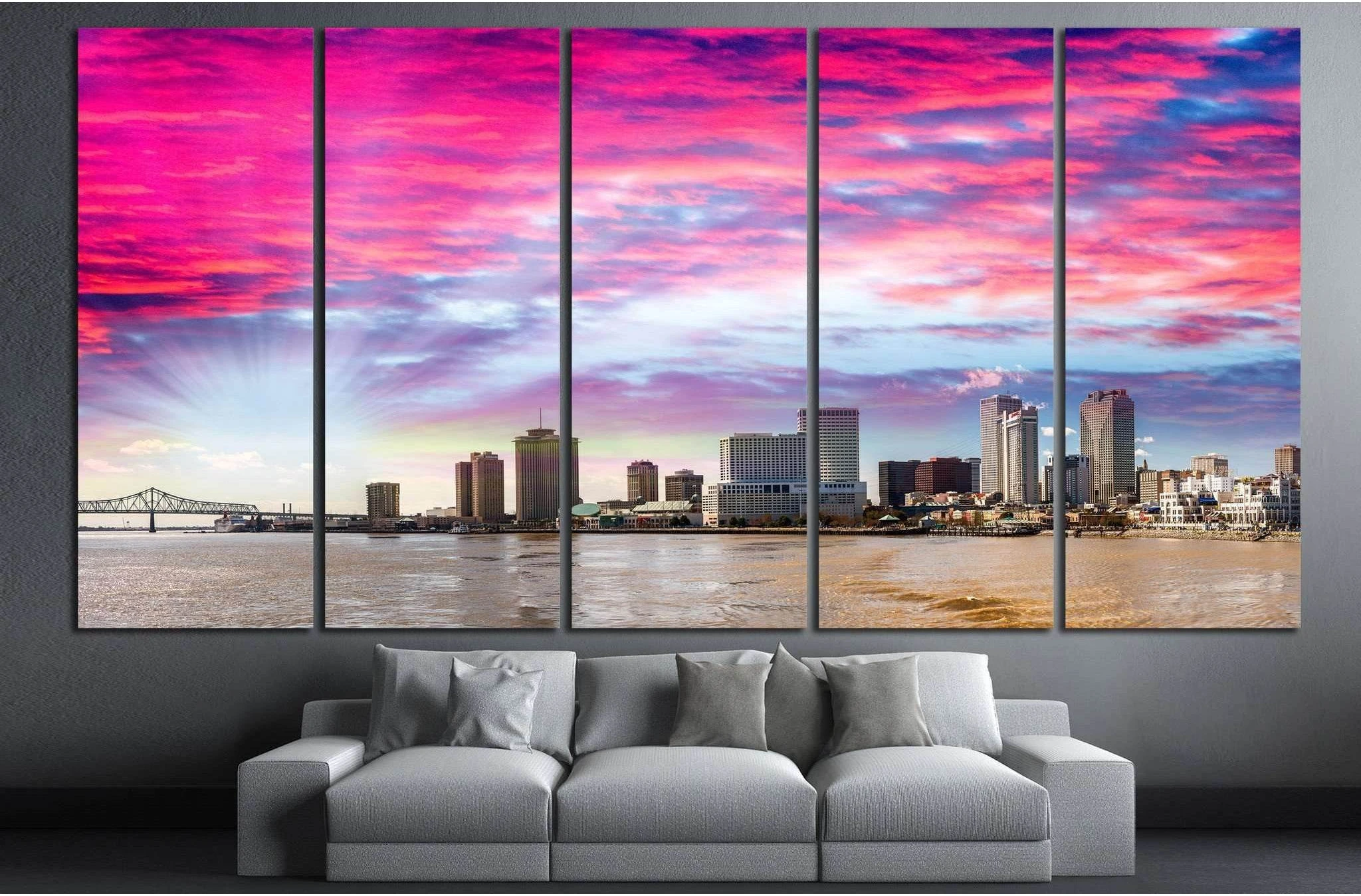 Beautiful sunset over New Orleans, Lousiana №1111 Ready to Hang Canvas Print - Zellart Canvas Prints ALL_Products, s-1111