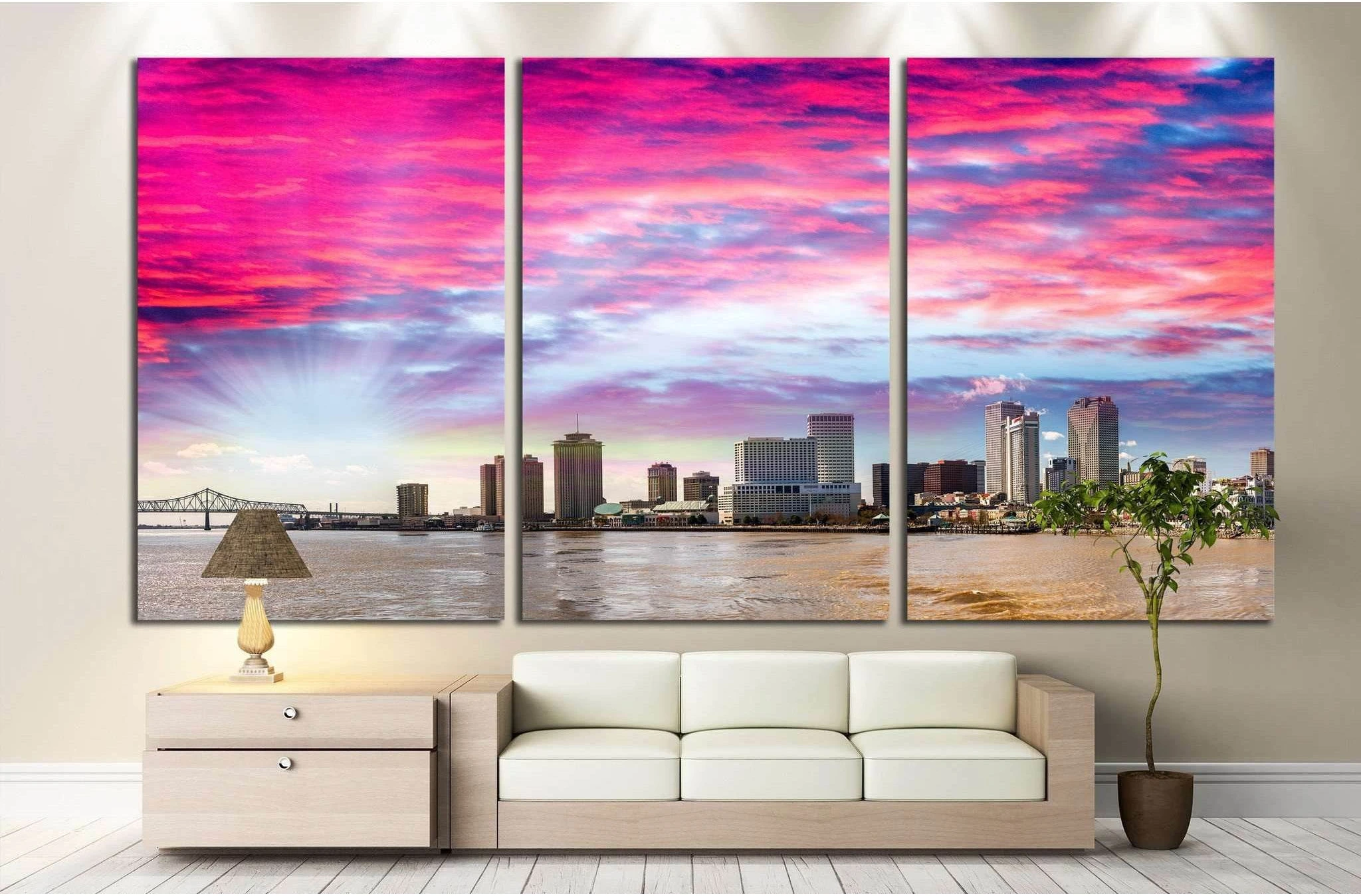 Beautiful sunset over New Orleans, Lousiana №1111 Ready to Hang Canvas Print - Zellart Canvas Prints ALL_Products, s-1111