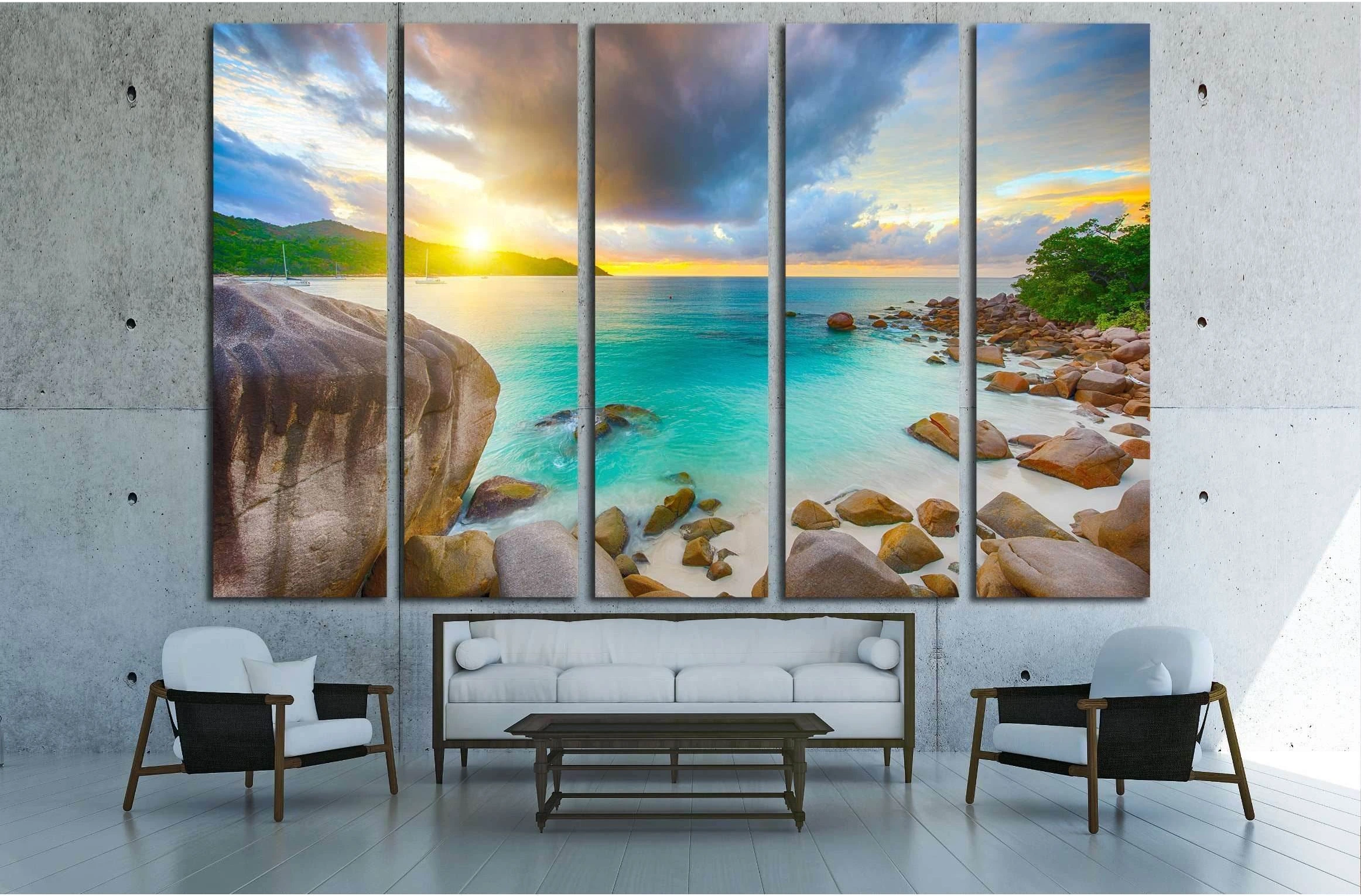 Beautiful sunset over the famous beach Anse Lazio №3094 Ready to Hang Canvas Print - Zellart Canvas Prints ALL_Products, s-3094