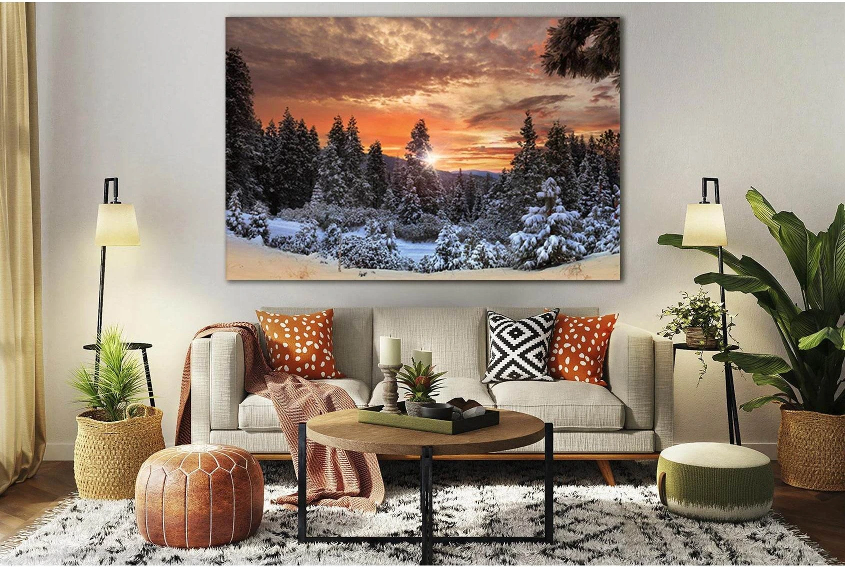 Beautiful Sunset Winter Forest №SL276 Ready to Hang Canvas Print - Zellart Canvas Prints 0new, ALL_Products, SUNRISE & SUNSET WALL ART