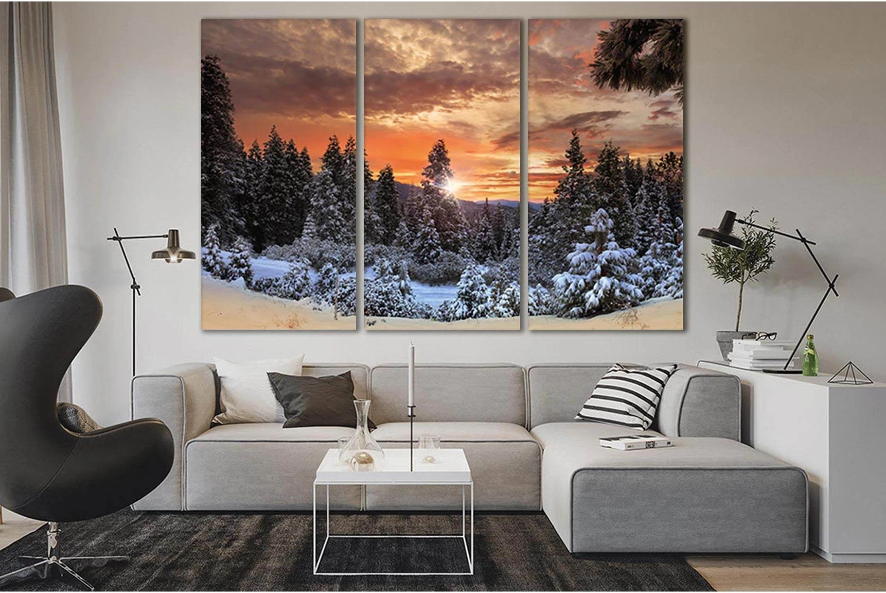 Beautiful Sunset Winter Forest №SL276 Ready to Hang Canvas Print - Zellart Canvas Prints 0new, ALL_Products, SUNRISE & SUNSET WALL ART