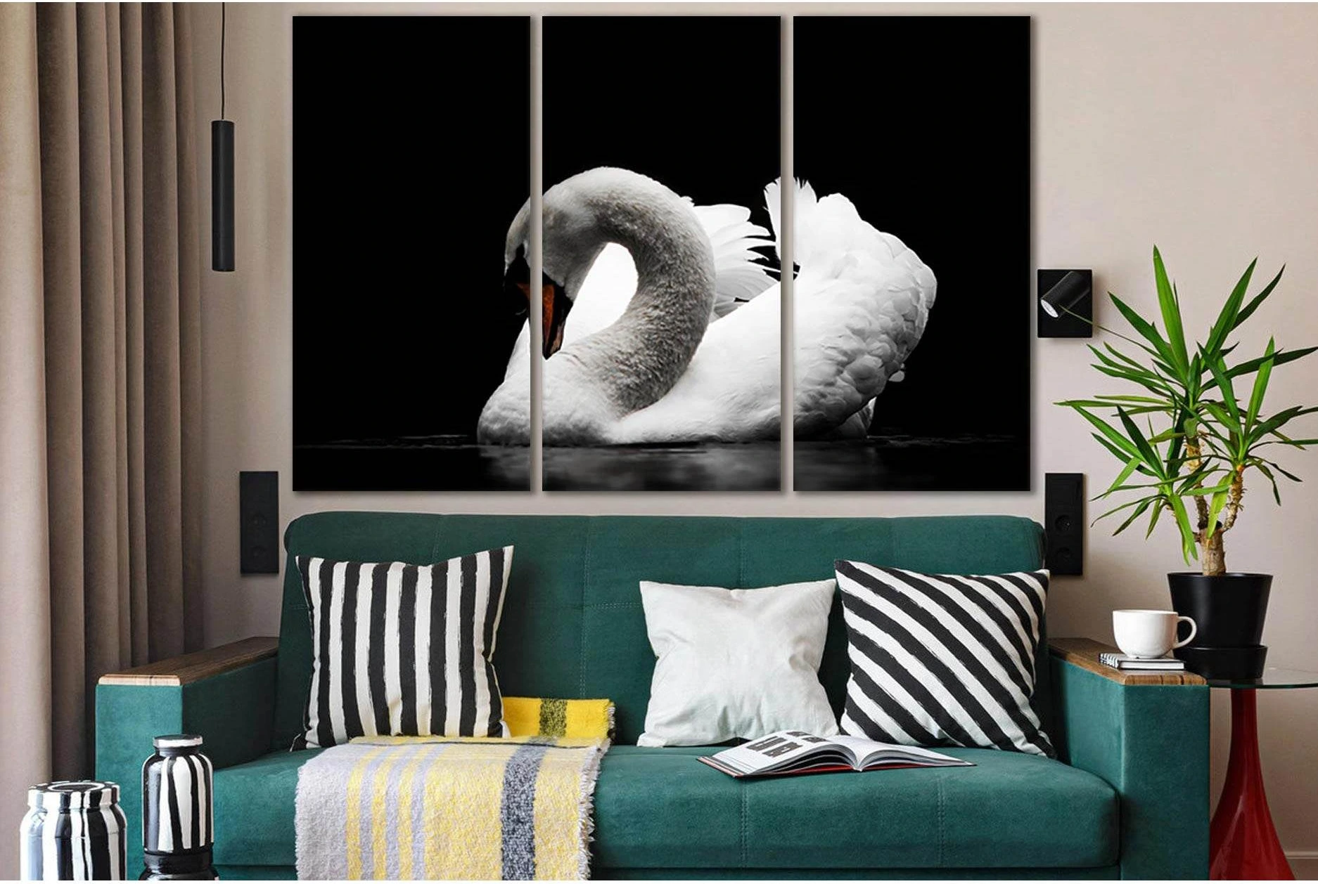 Beautiful Swan Black And White №SL844 Ready to Hang Canvas Print - Zellart Canvas Prints 0new, ALL_Products, Black & White Wall Art