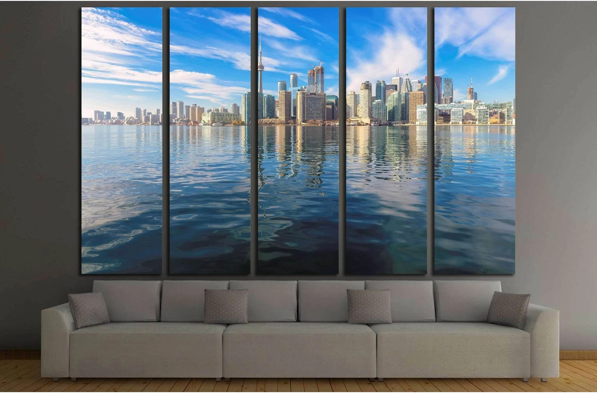 Beautiful Toronto skyline with CN Tower over lake. Canada №2086 Ready to Hang Canvas Print - Zellart Canvas Prints ALL_Products, s-2086