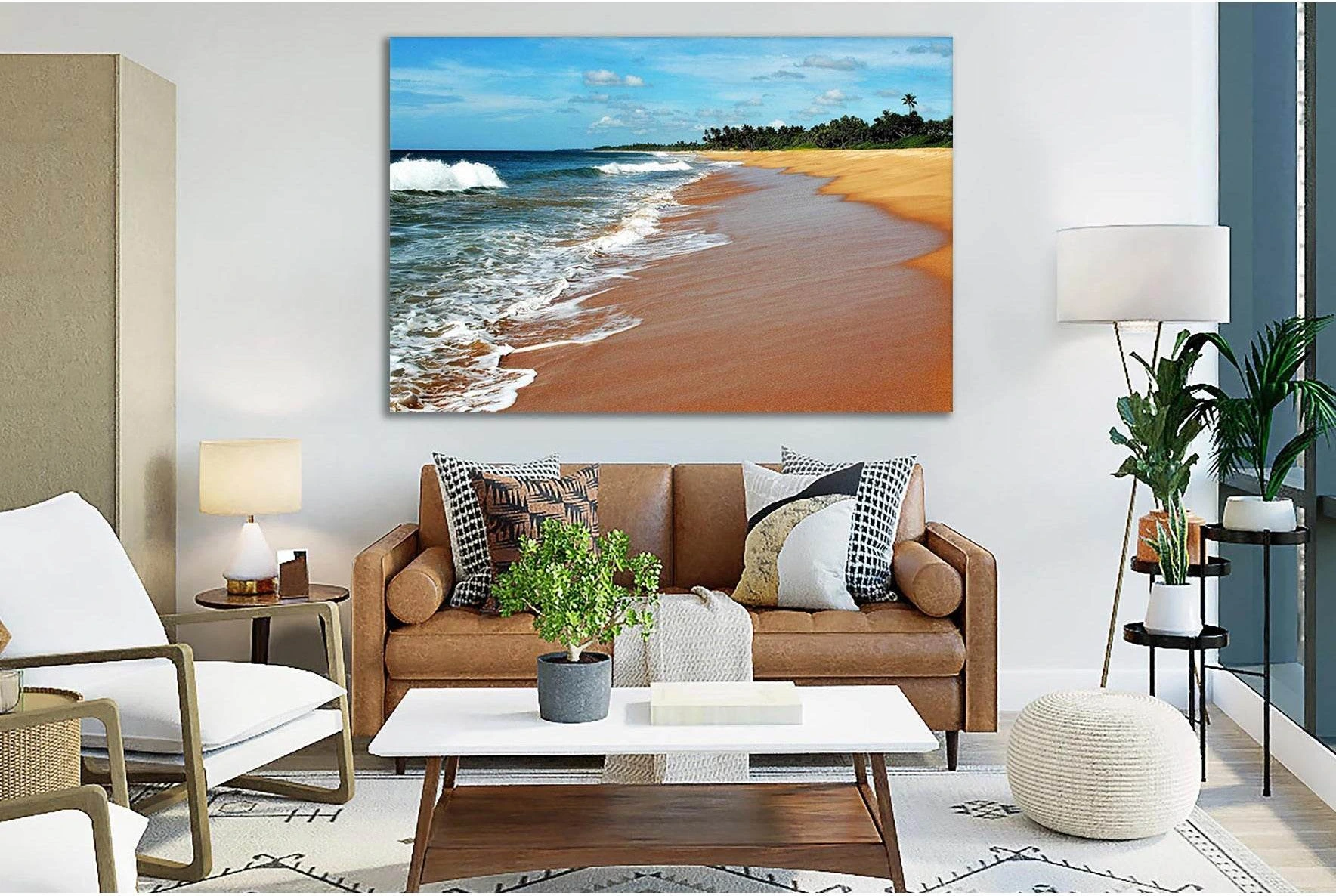 Tropical Beach Shoreline Canvas Print with Ocean Waves showing ocean water, wave movement and surf.