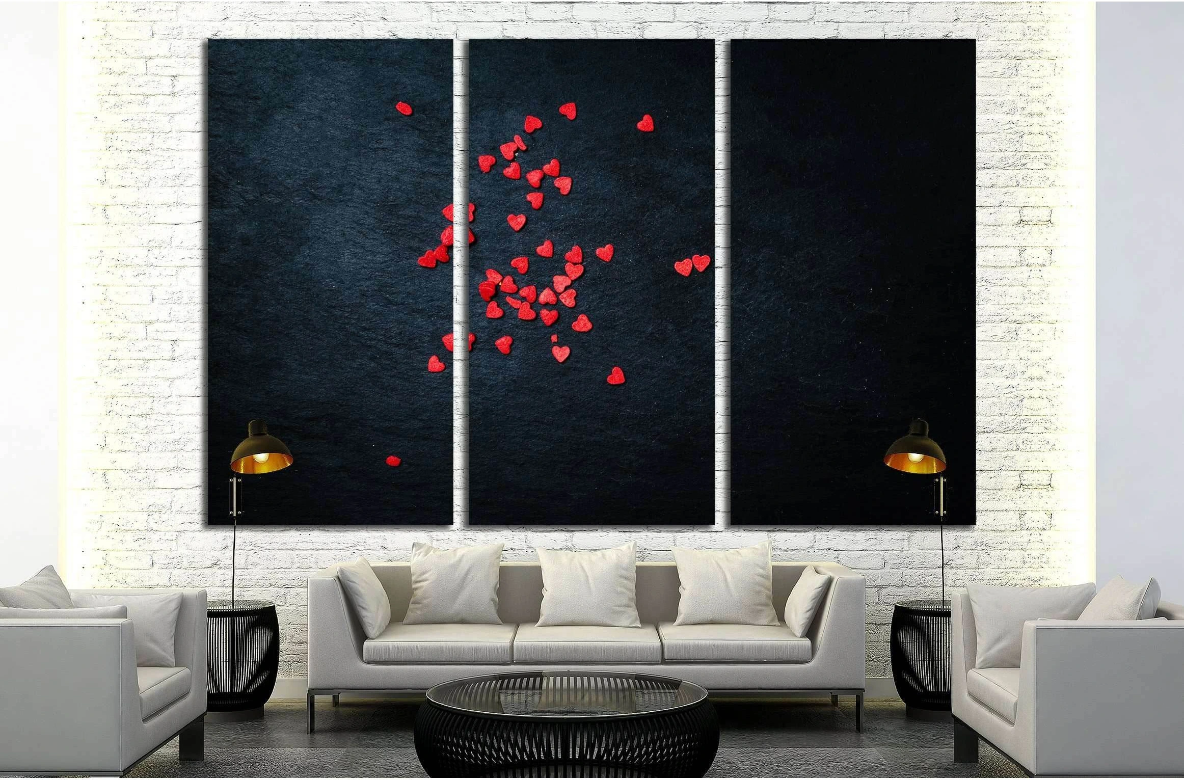 Beautiful valentines day background with red hearts on black background №3019 Ready to Hang Canvas Print - Zellart Canvas Prints ALL_Products, s-3019