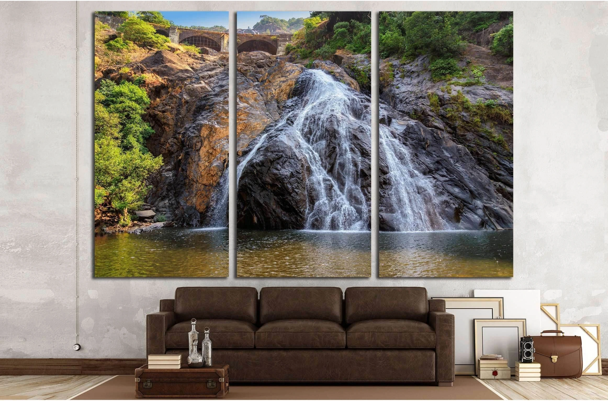 Beautiful view of the Dudhsagar waterfall in Goa, India №3092 Ready to Hang Canvas Print - Zellart Canvas Prints ALL_Products, s-3092, Waterfall