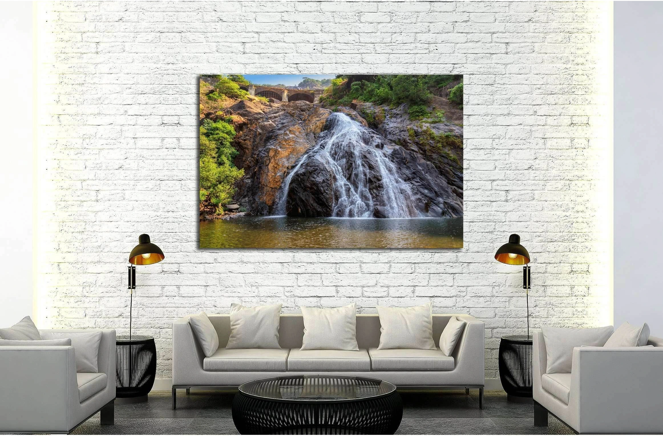 Beautiful view of the Dudhsagar waterfall in Goa, India №3092 Ready to Hang Canvas Print - Zellart Canvas Prints ALL_Products, s-3092, Waterfall