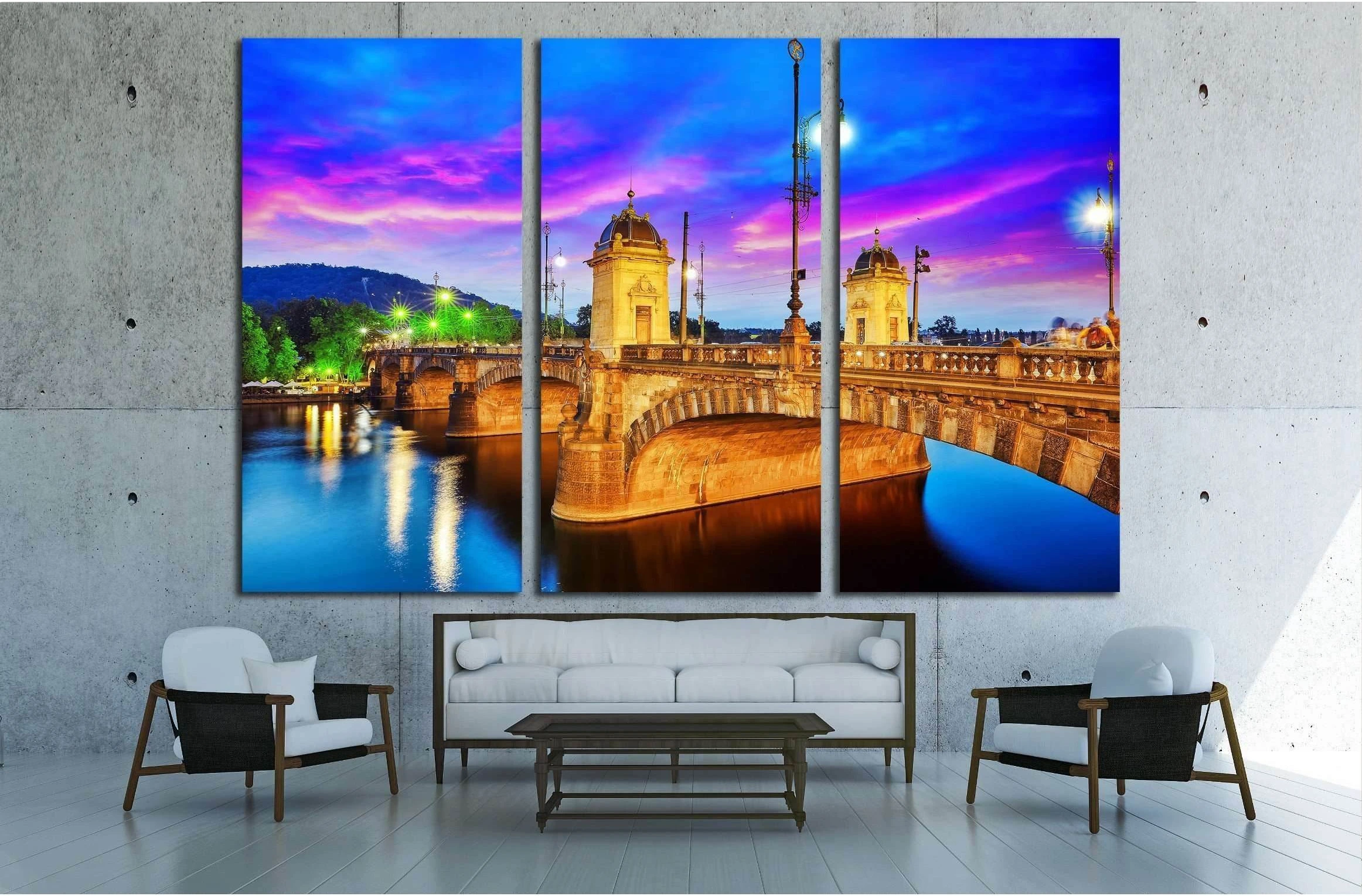 Beautiful view Old Bridge Legii (Most Legii) from the waterfront of the Vltava River.Prague.Czech Republic №2304 Ready to Hang Canvas Print - Zellart Canvas Prints ALL_Products, s-2304
