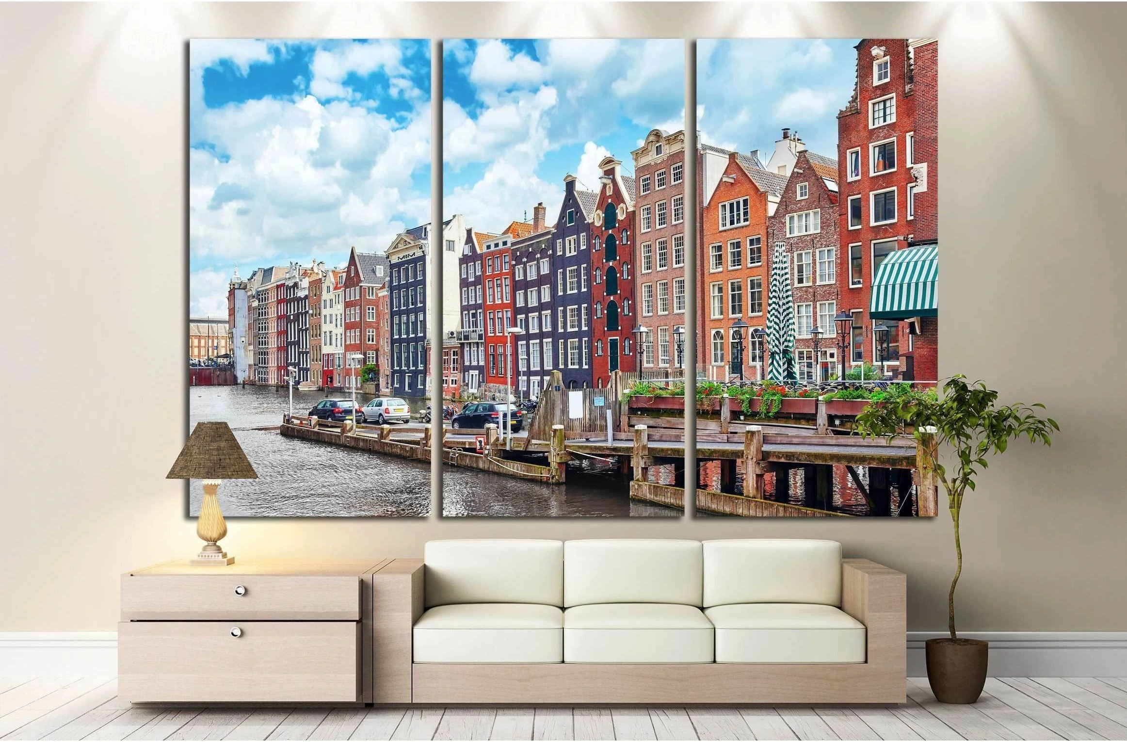 Beautiful views of the streets, ancient buildings, people, embankments of Amsterdam - also call Venice in the North. Netherland №2303 Ready to Hang Canvas Print - Zellart Canvas Prints ALL_Products, s-2303