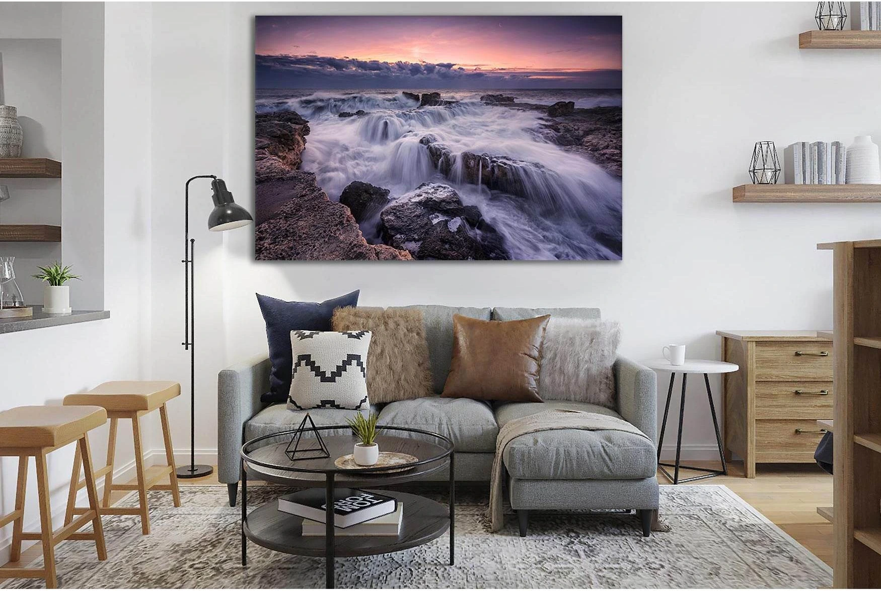 Beautiful Waves At Sunset №SL237 Ready to Hang Canvas Print - Zellart Canvas Prints 0new, ALL_Products, SUNRISE & SUNSET WALL ART