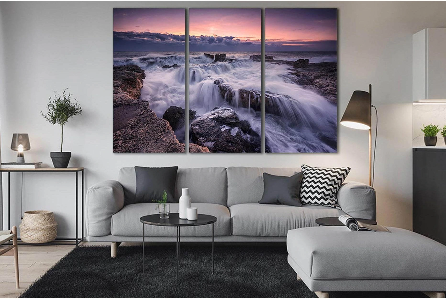 Beautiful Waves At Sunset №SL237 Ready to Hang Canvas Print - Zellart Canvas Prints 0new, ALL_Products, SUNRISE & SUNSET WALL ART