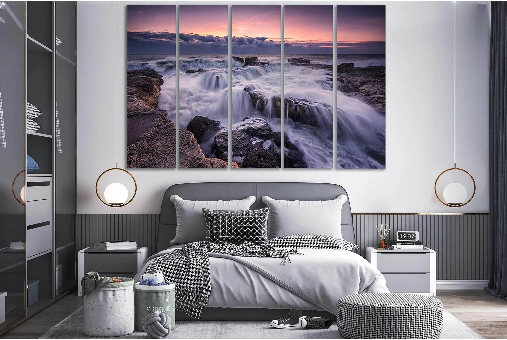Beautiful Waves At Sunset №SL237 Ready to Hang Canvas Print - Zellart Canvas Prints 0new, ALL_Products, SUNRISE & SUNSET WALL ART