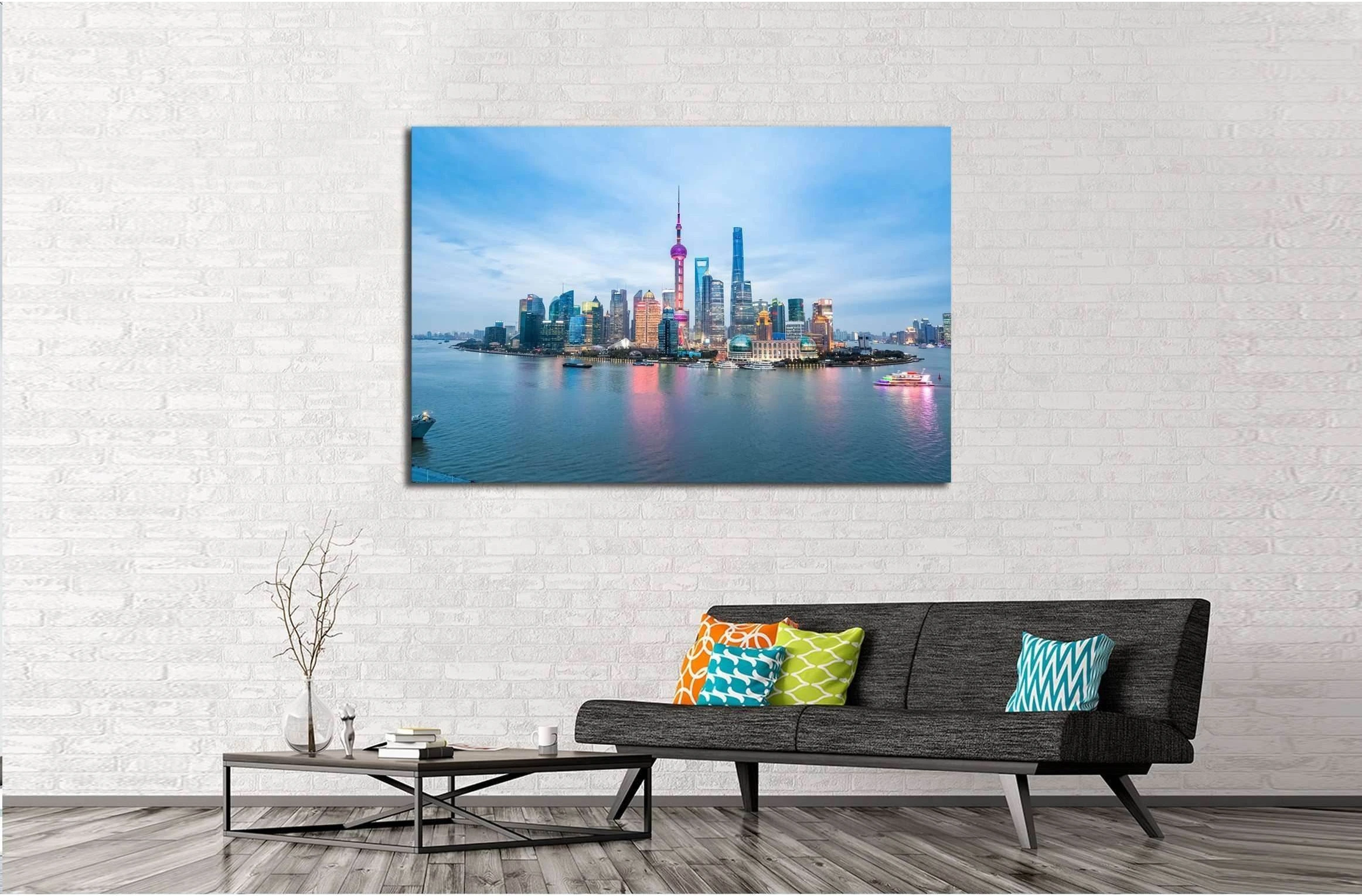 beauty of the east China metropolis ,shanghai skyline in nightfall №2311 Ready to Hang Canvas Print - Zellart Canvas Prints ALL_Products, s-2311