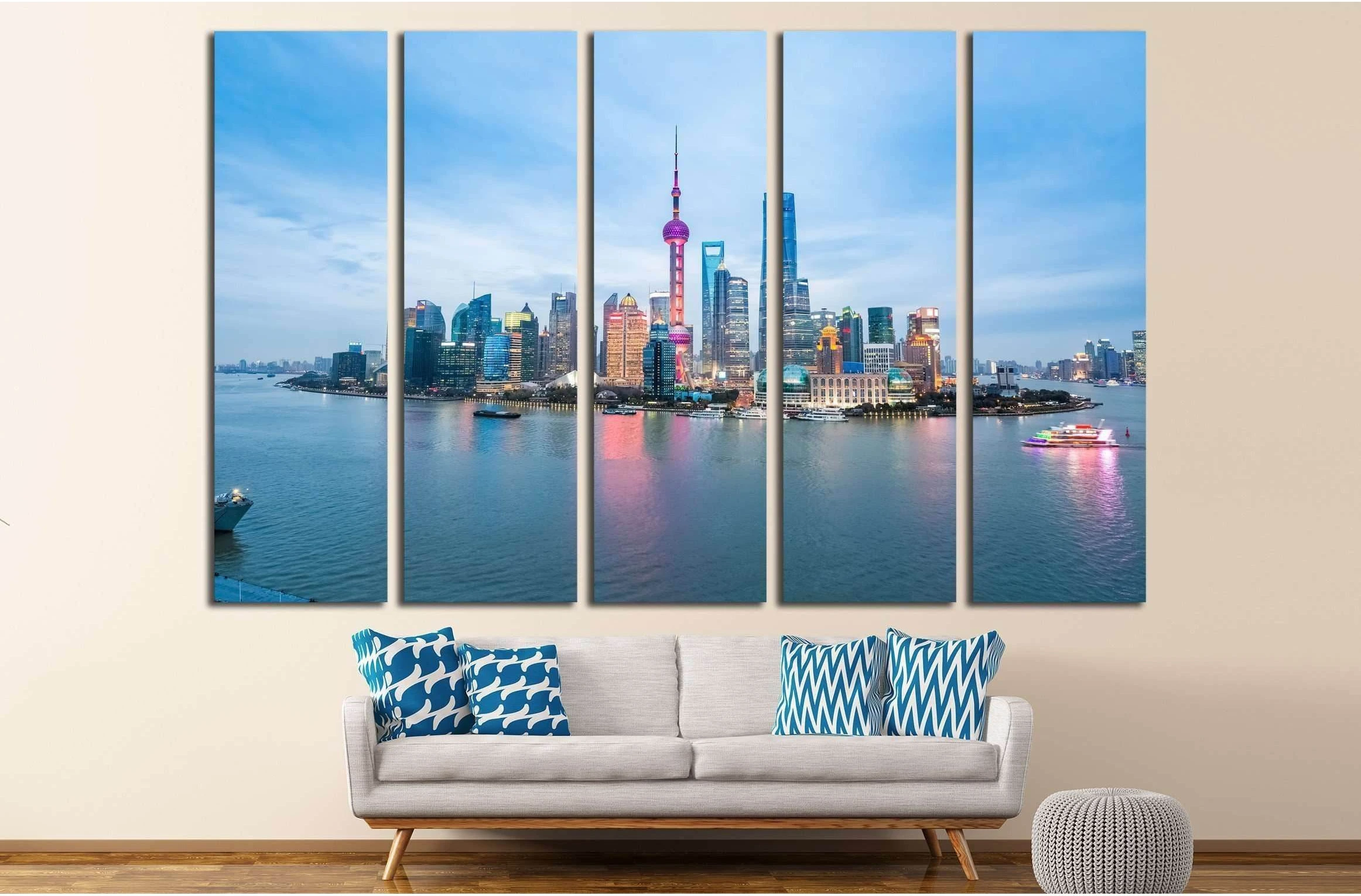 beauty of the east China metropolis ,shanghai skyline in nightfall №2311 Ready to Hang Canvas Print - Zellart Canvas Prints ALL_Products, s-2311